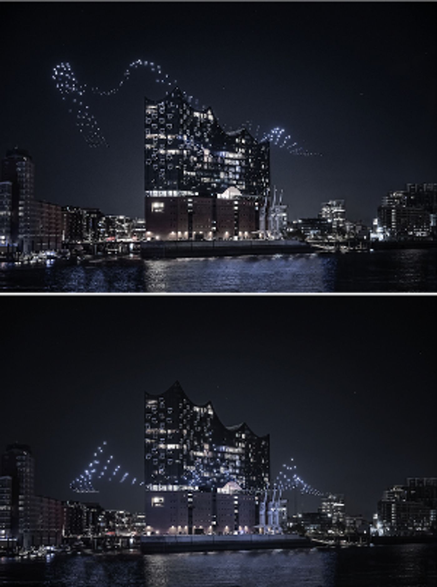 Hamburg's Landmark Concert Hall Brought To Life By Spectacular Light Installation Featuring Hundreds Of Flying Drones  Image