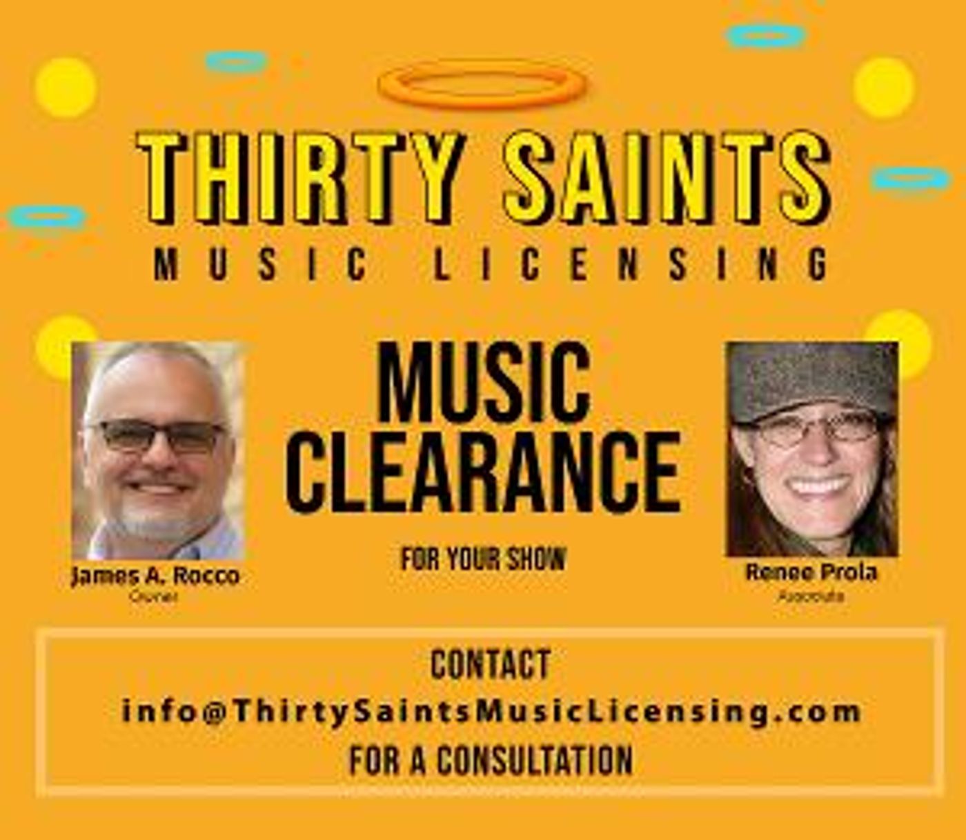 James A. Rocco and Renee Prola  Announce the Launch of Thirty Saints Music Licensing  Image