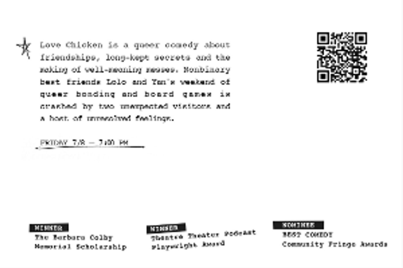 Award-Winning LOVE CHICKEN, A Nonbinary Love Story, Extended At The Hollywood Fringe!  Image