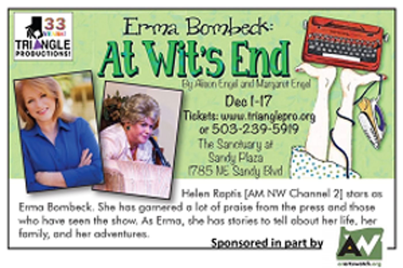 Triangle Productions Presents ERMA BOMBECK This December  Image