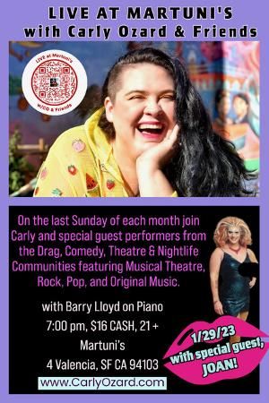 Carly Ozard & FRIENDS to Hold Monthly Show at Martuni's  Image