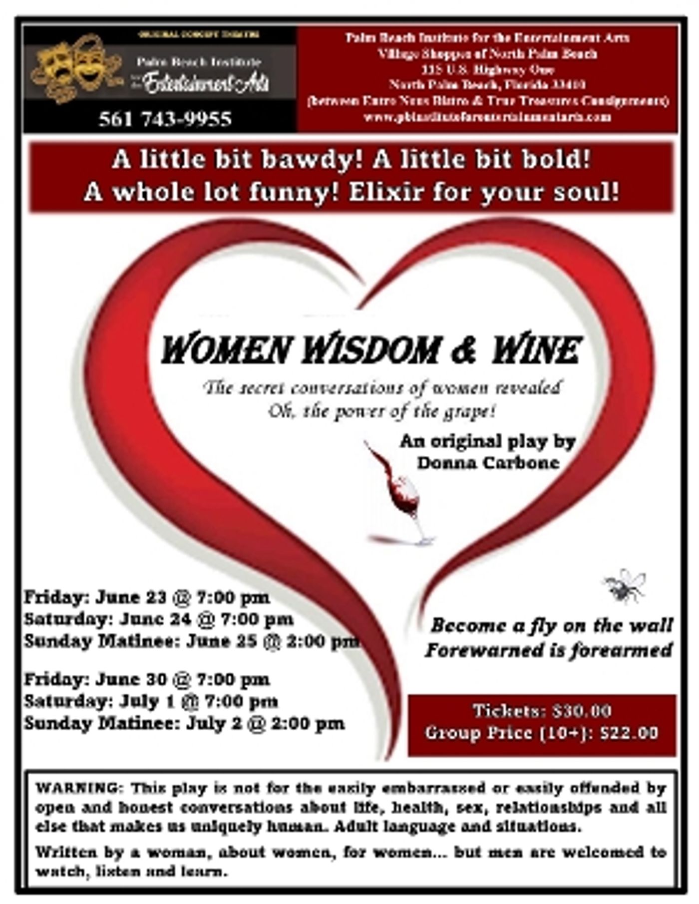 Palm Beach Institute for the Entertainment Arts to Present WOMEN WISDOM AND WINE in June  Image