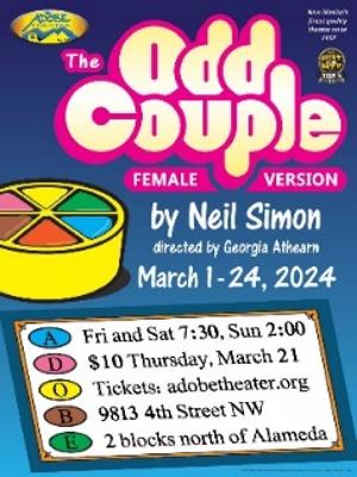 Neil Simon's THE ODD COUPLE (FEMALE VERSION) to Open at The Adobe Theater in March  Image