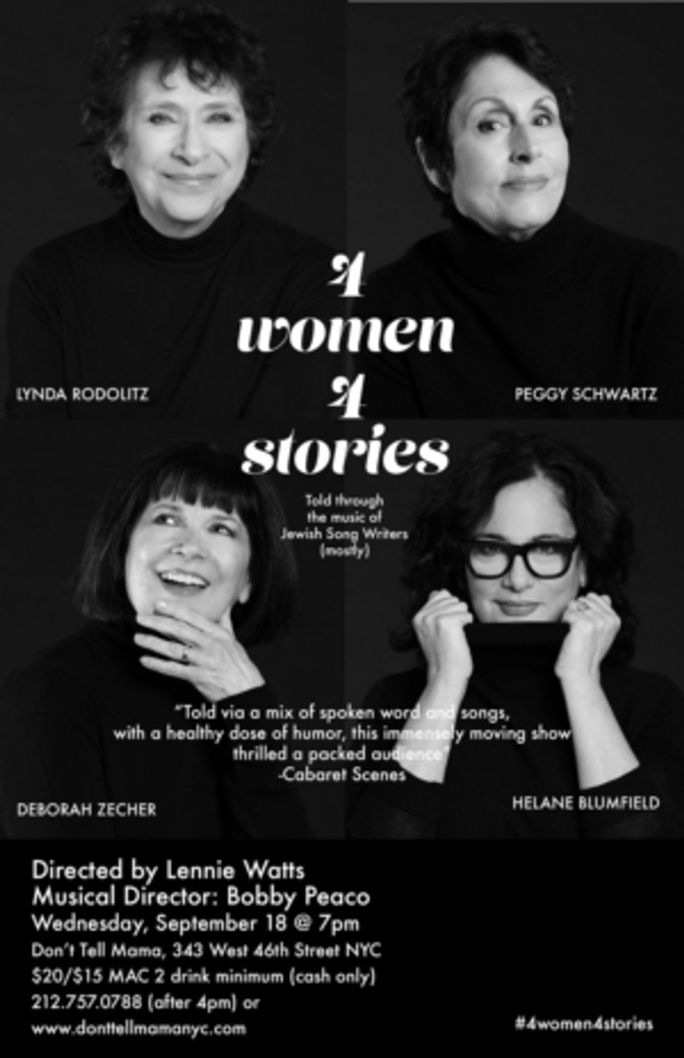 4 WOMEN 4 STORIES Returns To Don't Tell Mama In September  Image