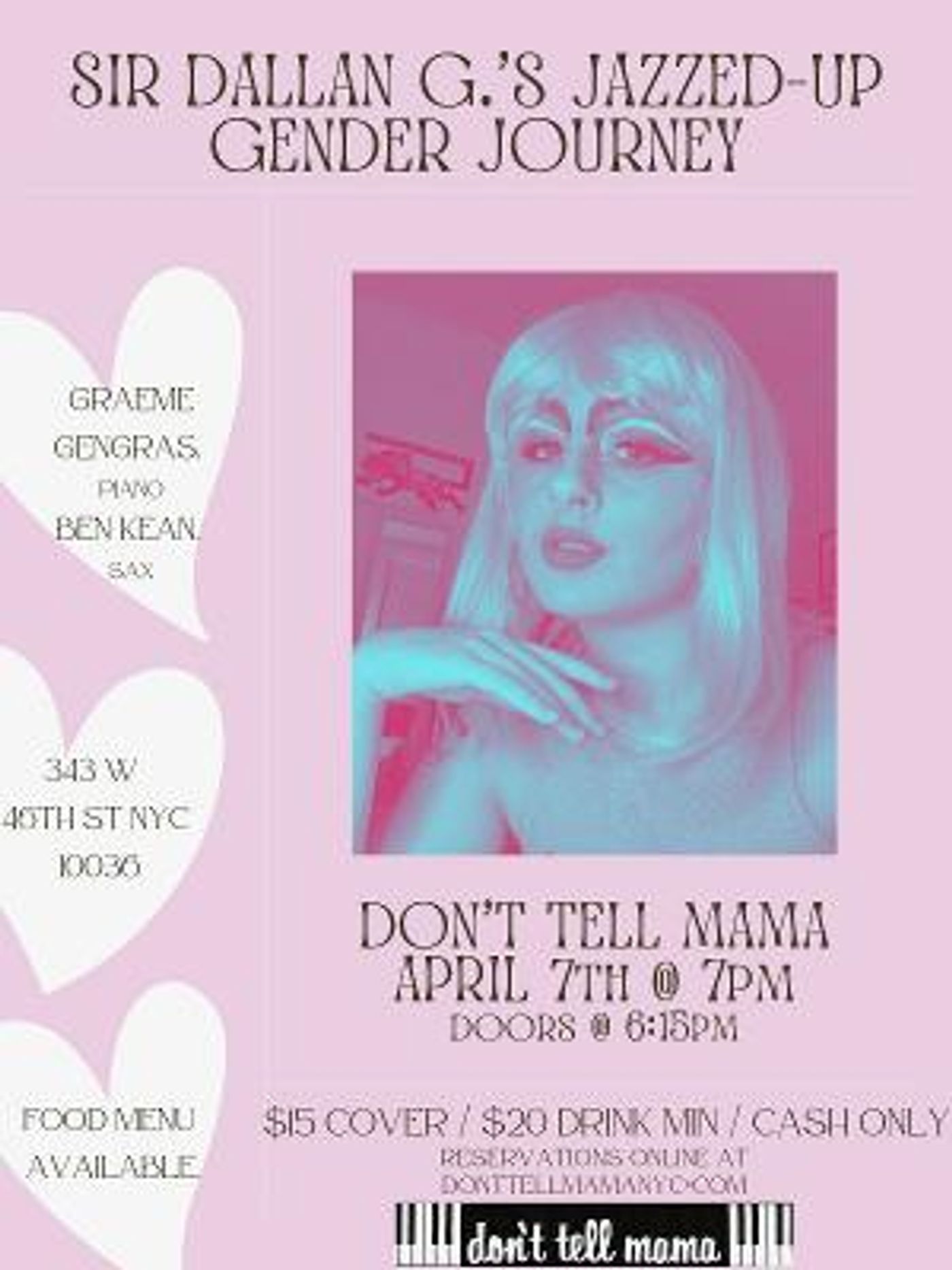 JAZZED-UP GENDER JOURNEY: A QUEER CABARET By Sir Dallan G. Announced at Don't Tell Mama  Image