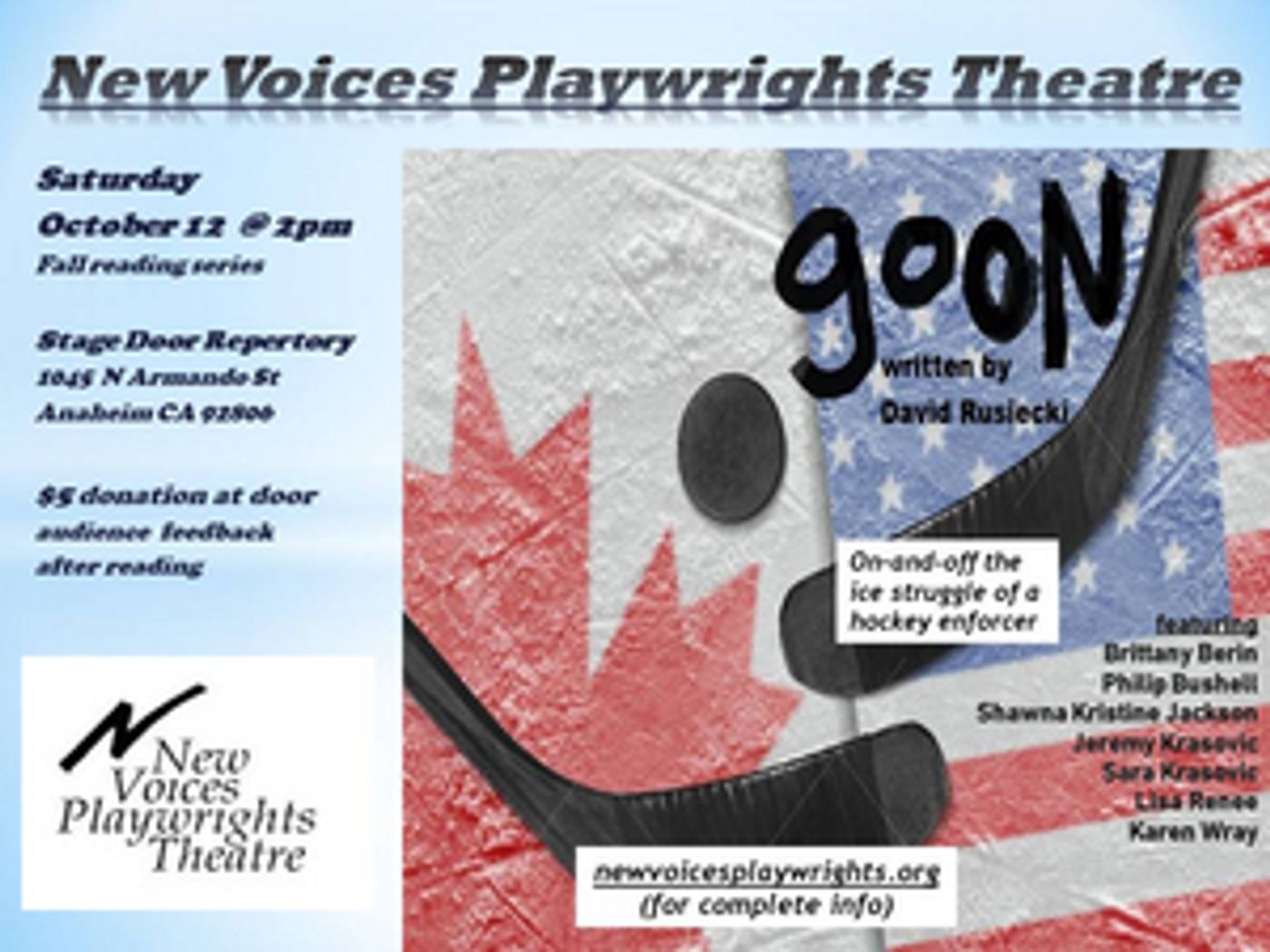 New Voices Playwrights Theatre Presents Their Fall Reading Series: GOON By David Rusiecki  Image