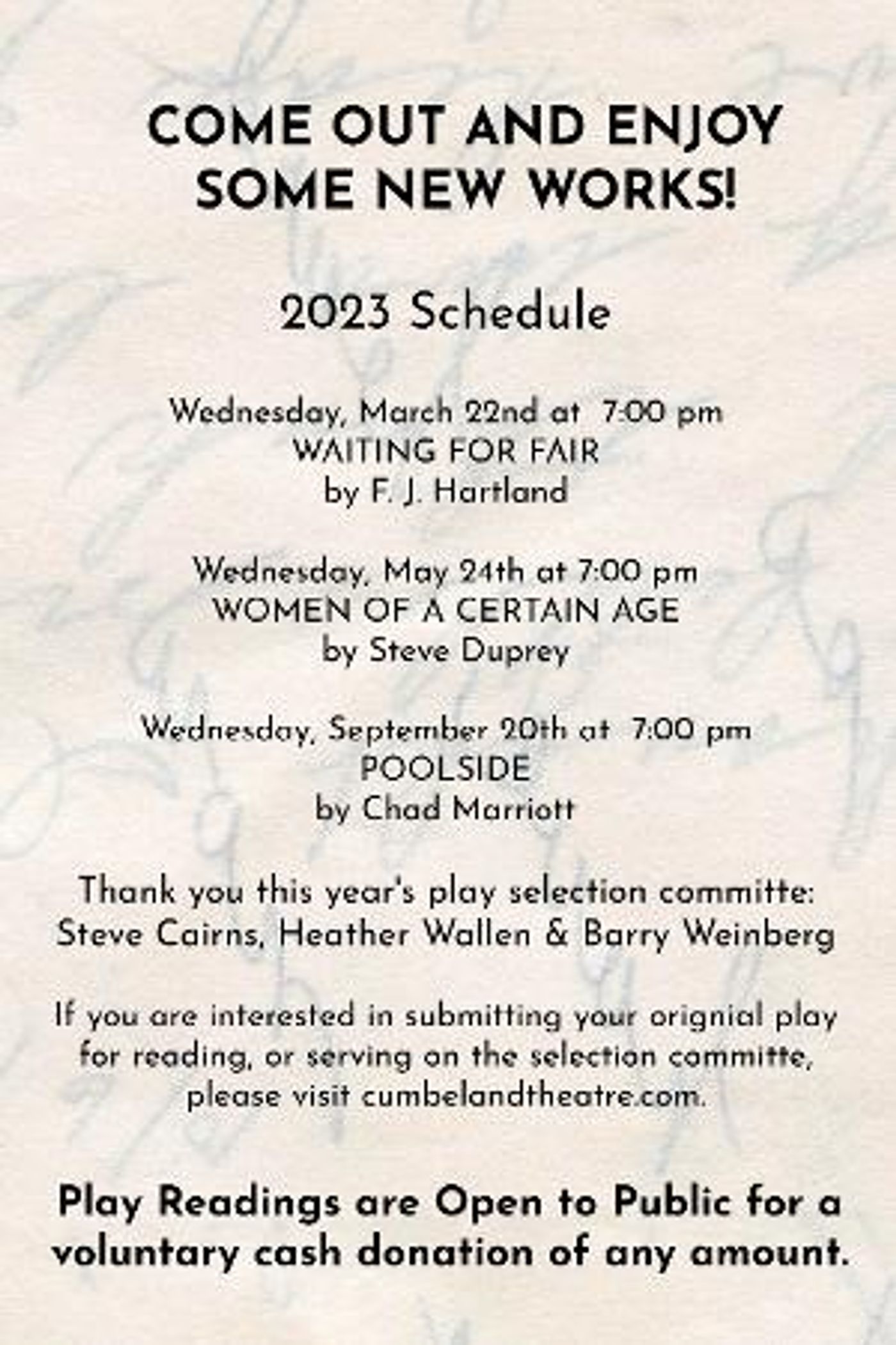 Cumberland Theatre Original Play Series to Kick Off This Month  Image