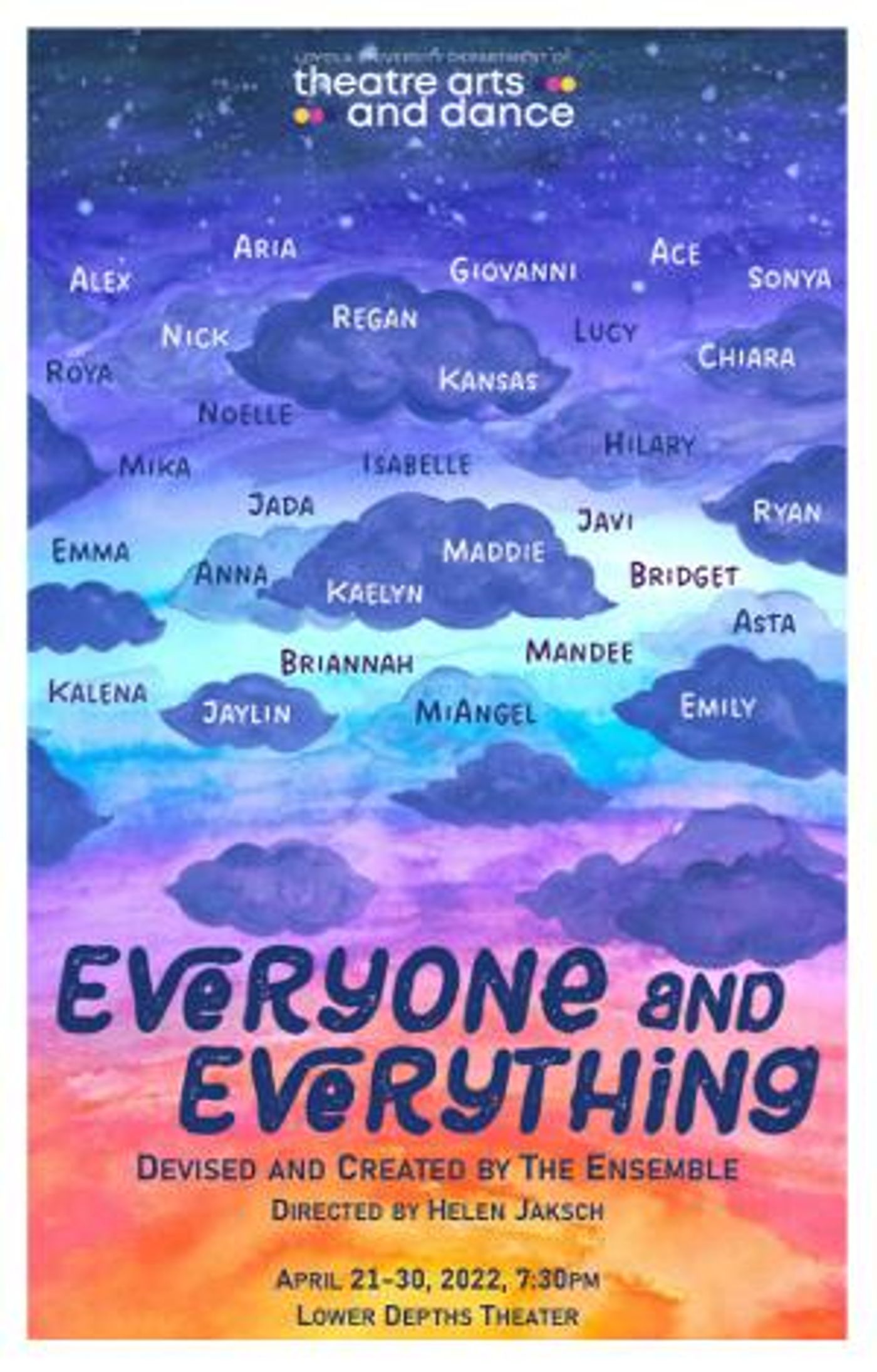 Loyola University To Produce Original Play Devised And Created By Students EVERYONE AND EVERYTHING  Image