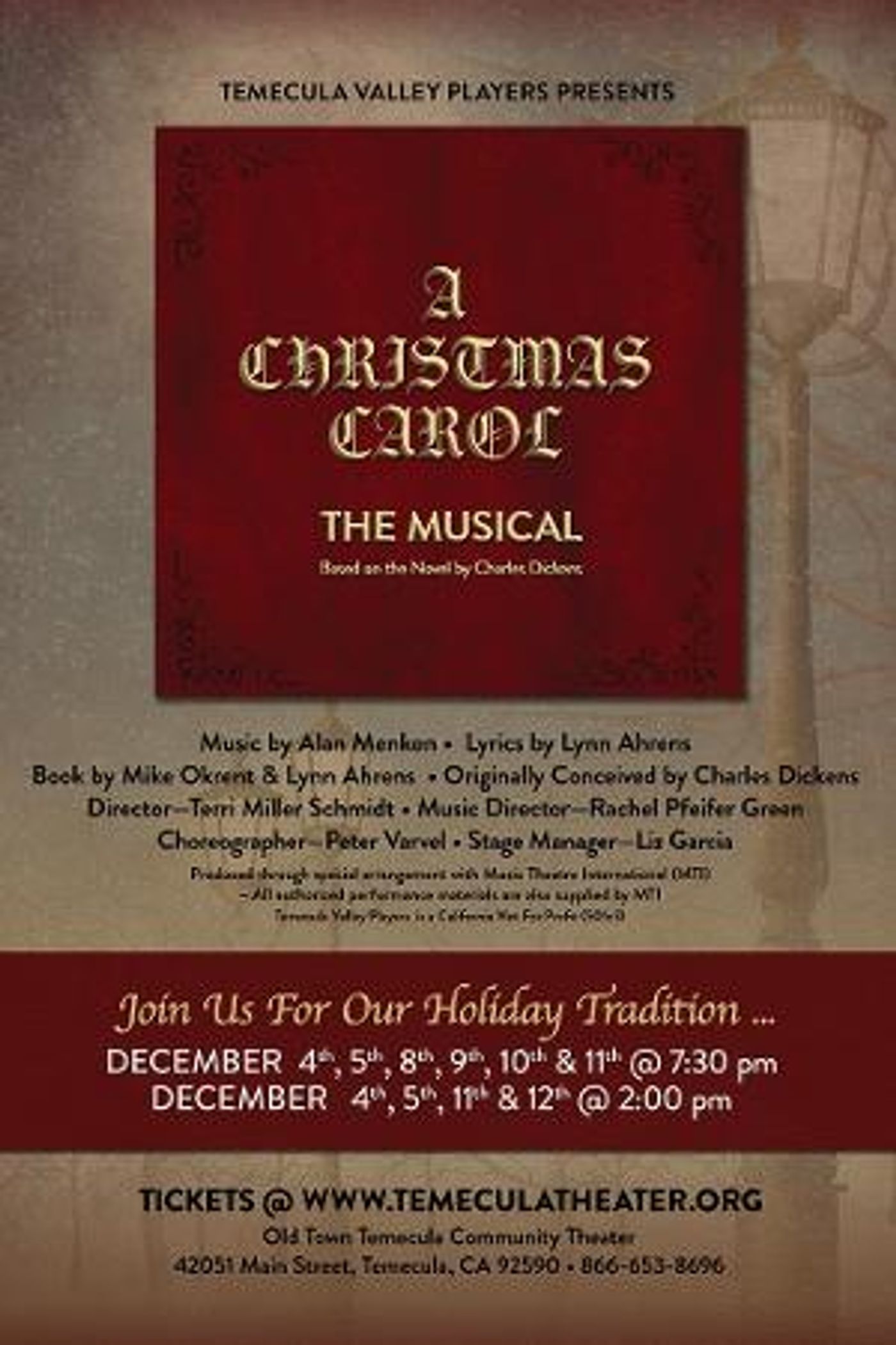 A CHRISTMAS CAROL The Musical to be Presented by Temecula Valley Players  Image