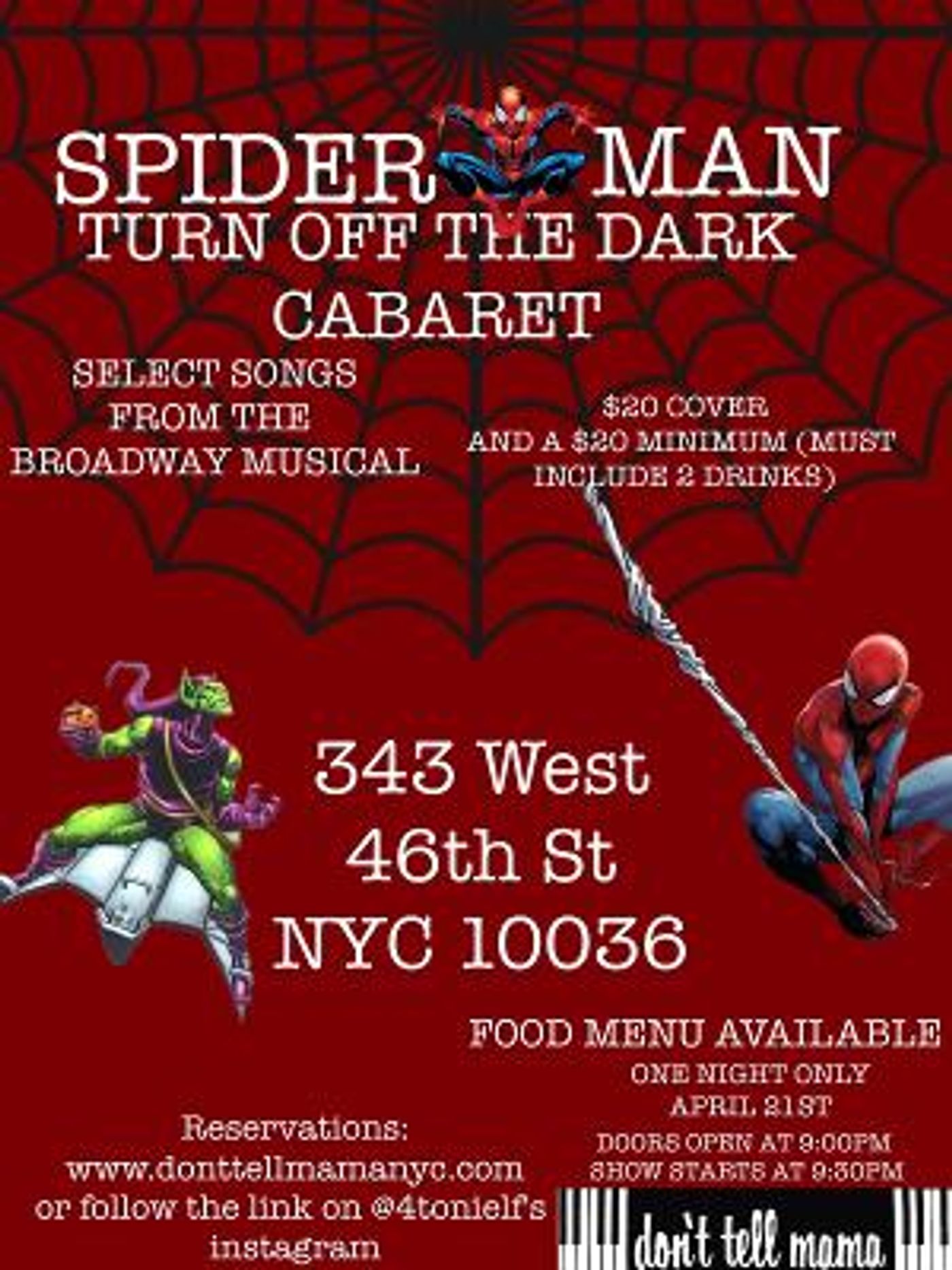 A SPIDER-MAN: TURN OFF THE DARK CABARET Announced At Don't Tell Mama, April 21  Image