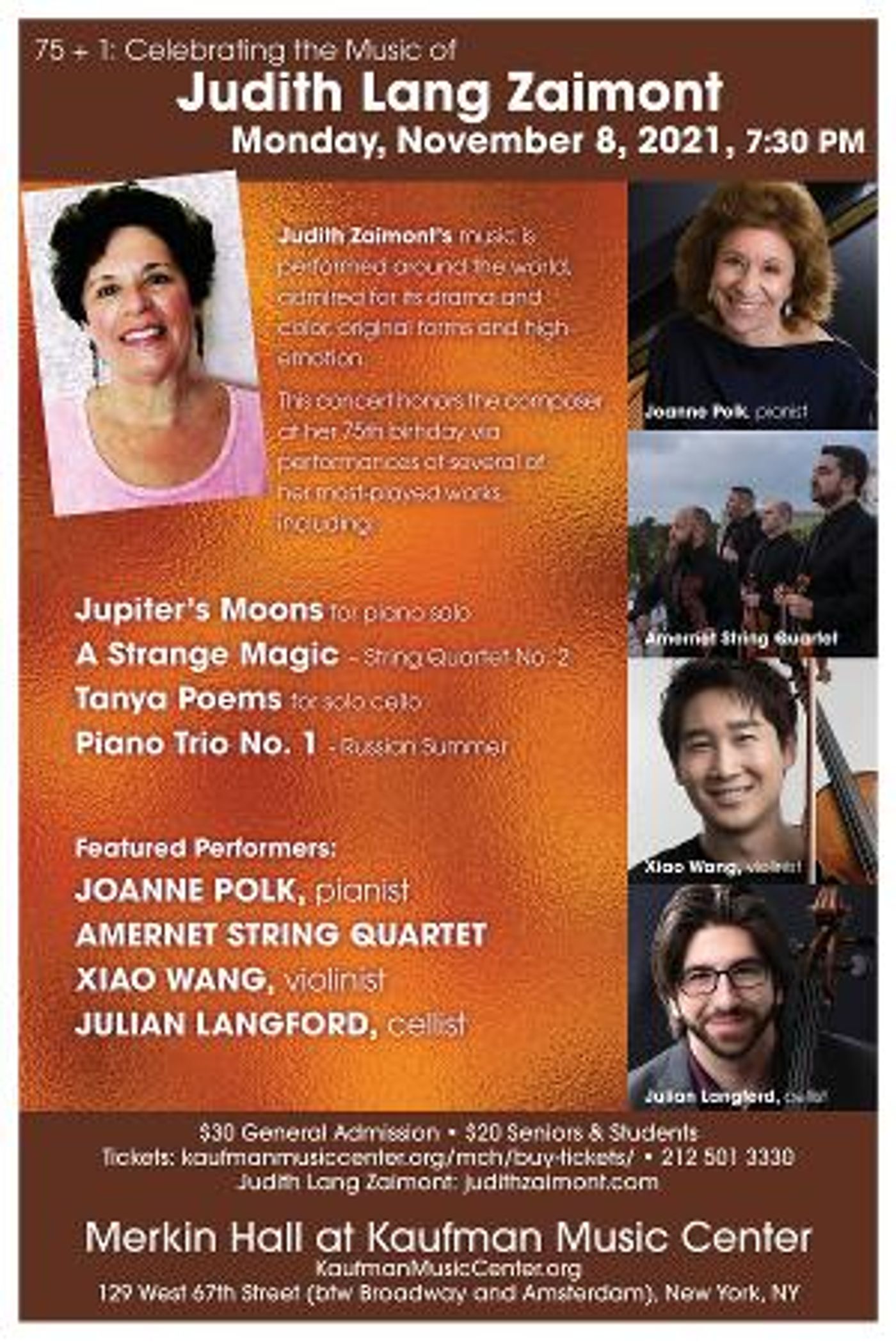 75+1 Celebrating Composer Judith Lang Zaimont's 75th Birthday to be Presented at New York City's Merkin Hall  Image