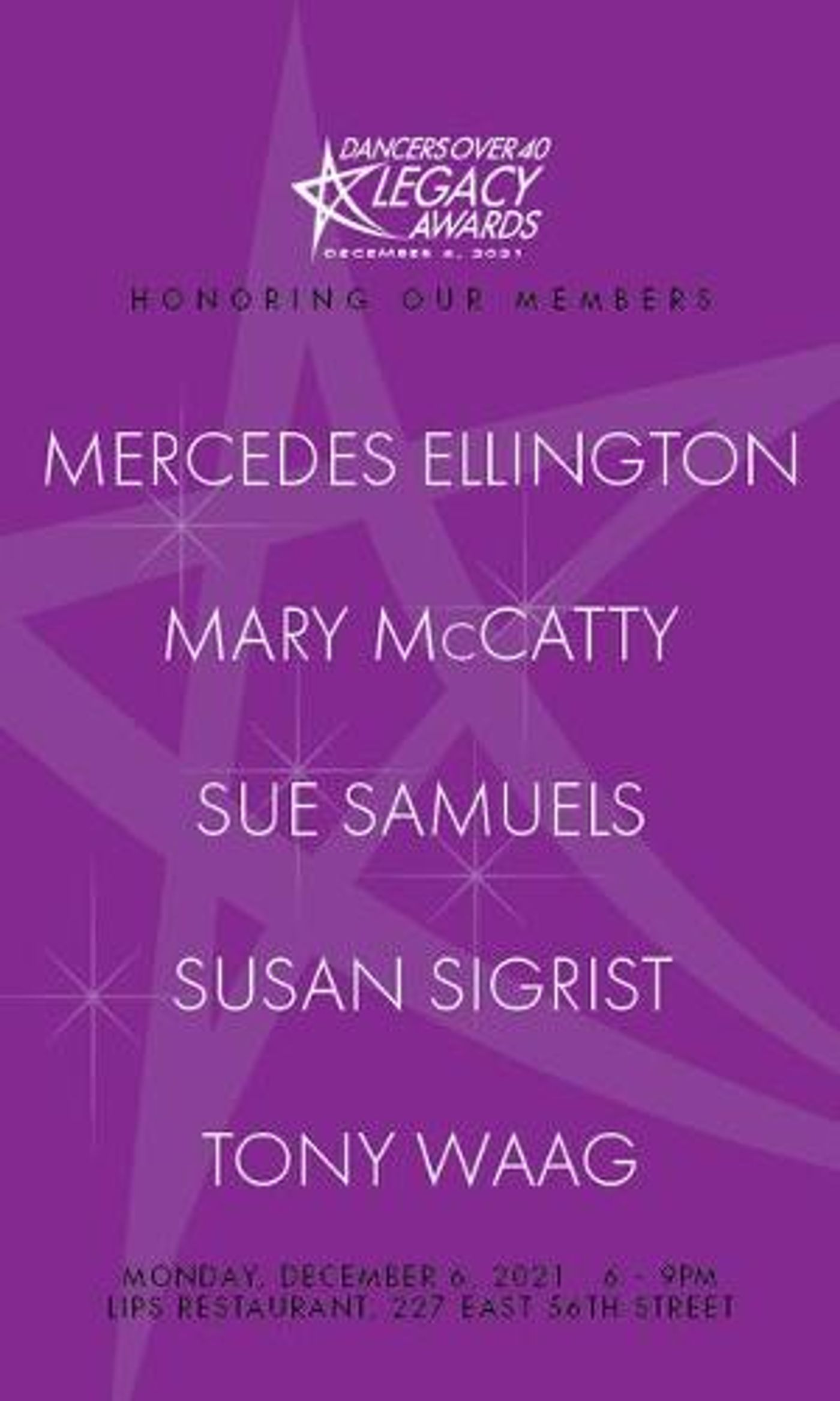 Dancers Over 40 Announces 13th Annual Legacy Awards and Holiday Dinner  Image