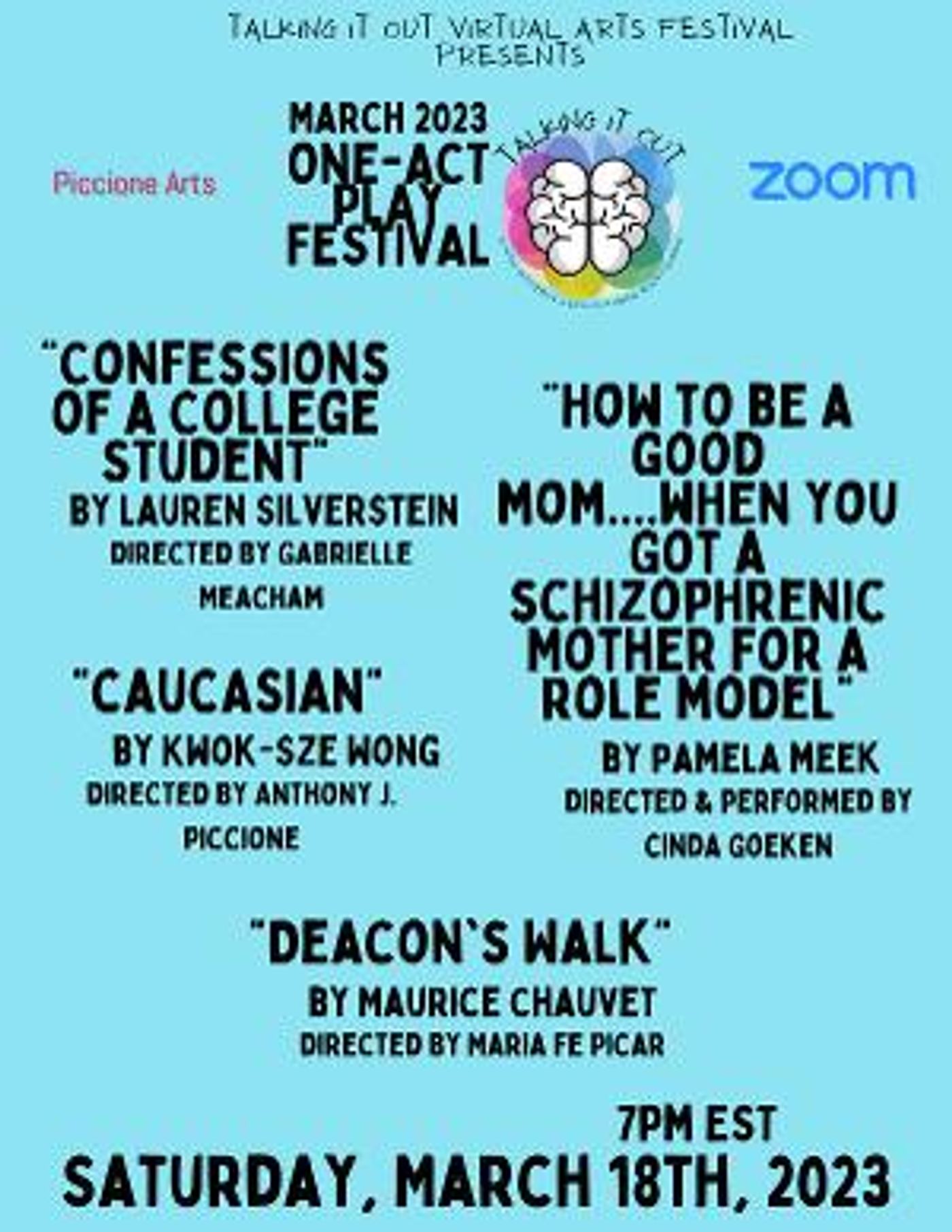 Talking It Out Virtual Arts Festival To Present One-Act Festival On March 18  Image