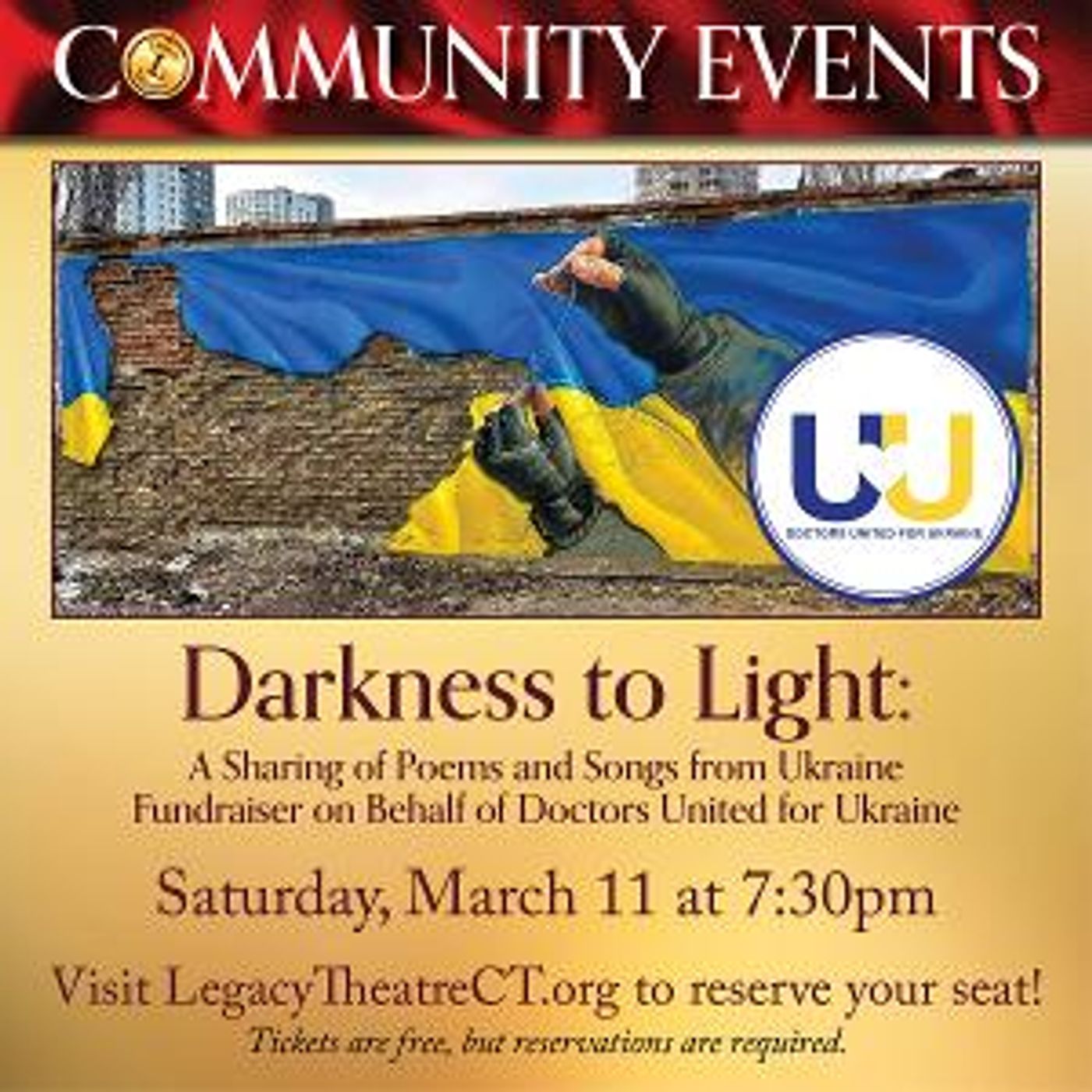 Branford's Legacy Theatre to Host DARKNESS TO LIGHT: A SHARING OF POEMS AND SONGS FROM UKRAINE  Image