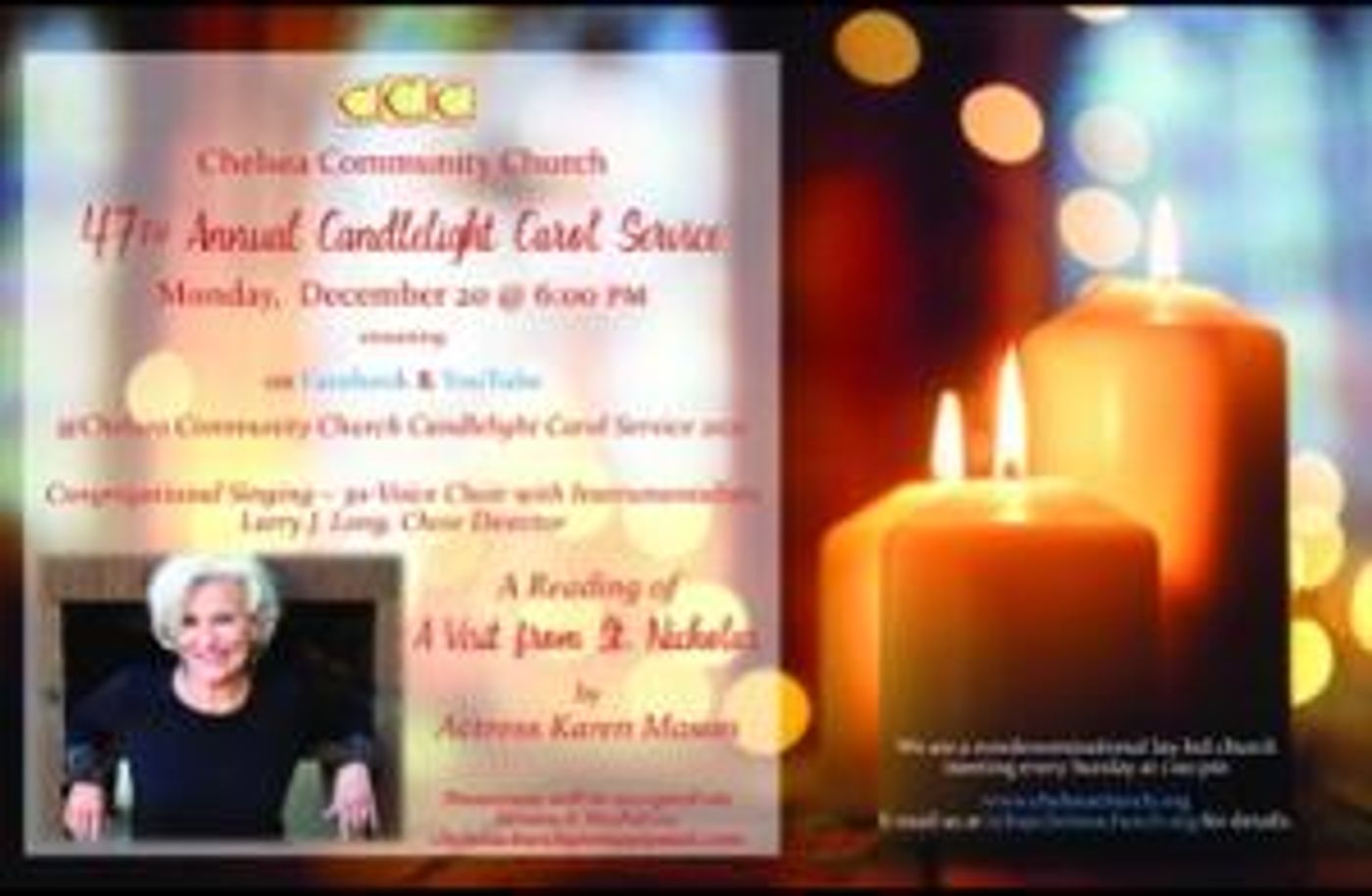 Chelsea Community Church's 47th Christmas Candlelight Carol Service to Take Place December 20  Image