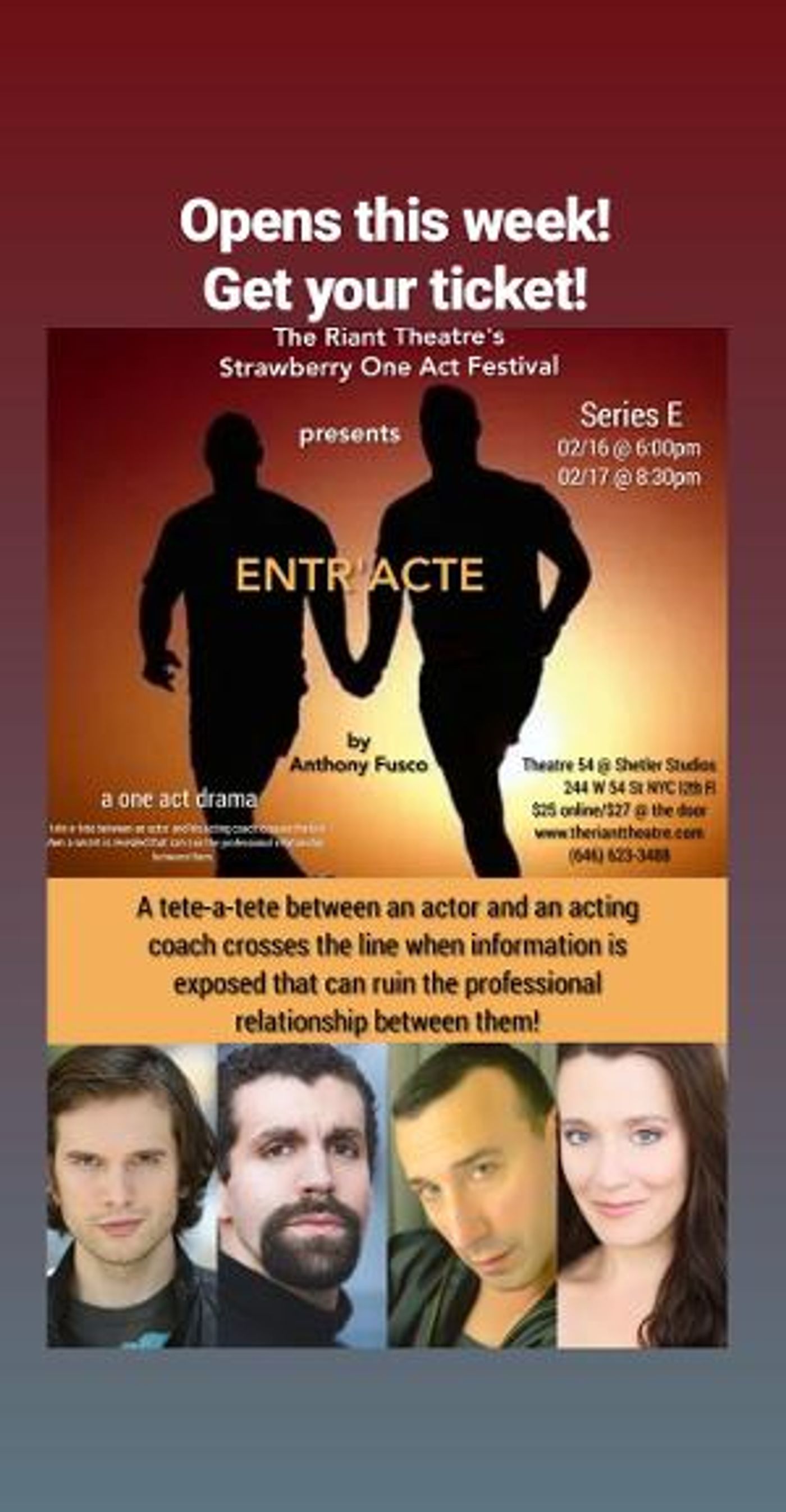 ENTR'ACTE Opens At The Strawberry One Act Festival This Weekend  Image