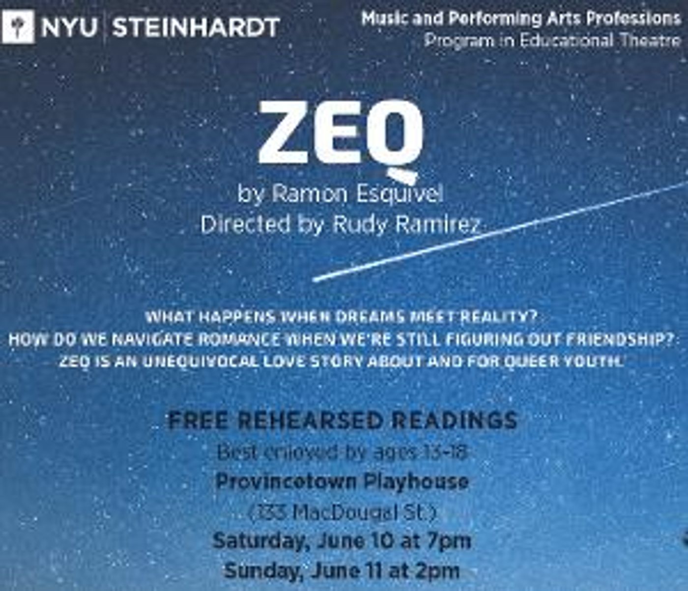 New Plays For Young Audiences to Present ZEQ by Ramon Esquivel This Summer  Image