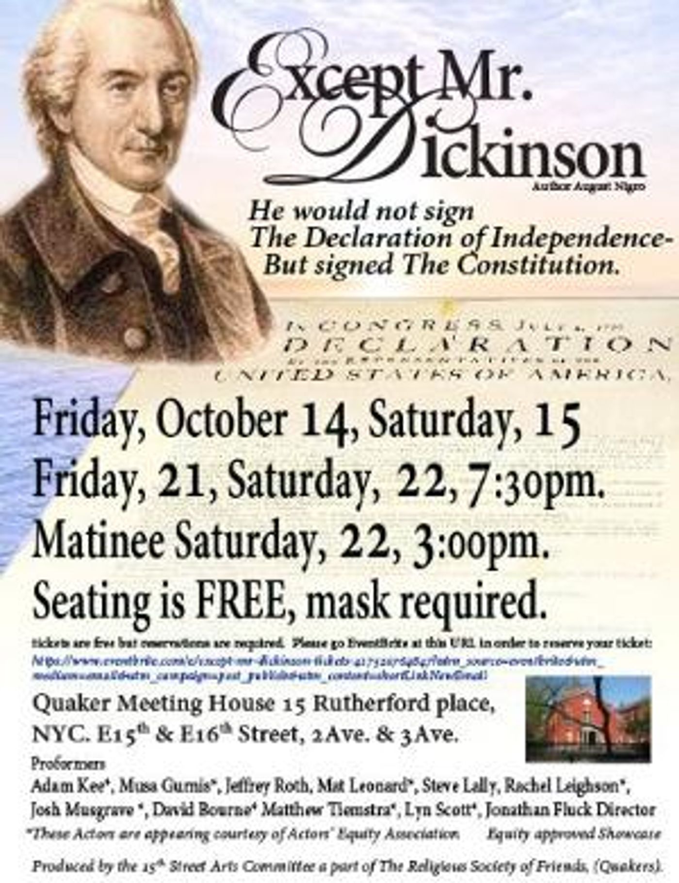 EXCEPT MR. DICKINSON World Premiere to be Presented by 15th Street Friends  Image
