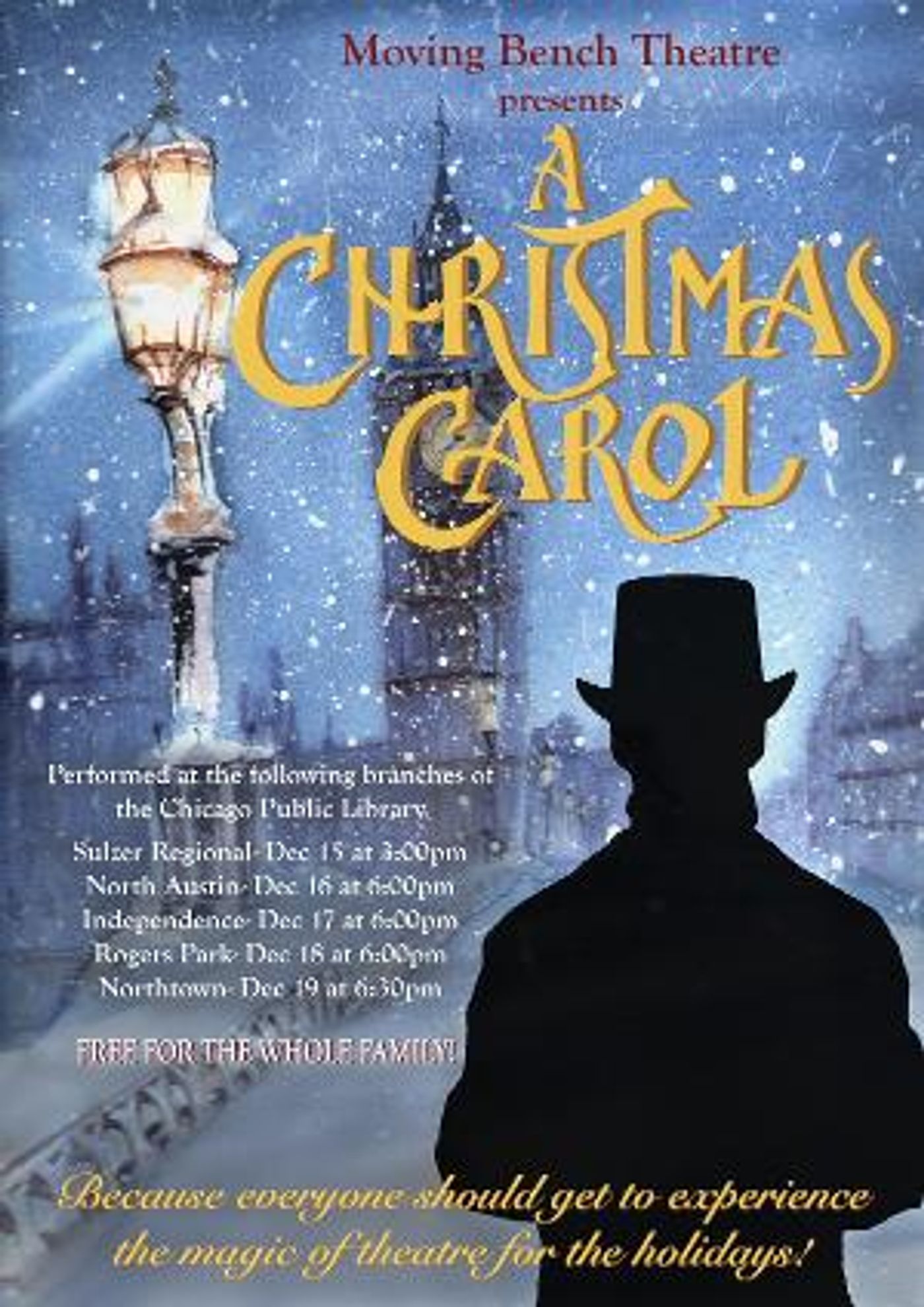 Moving Bench Theatre Presents A Free Production Of the Holiday Classic A CHRISTMAS CAROL  Image