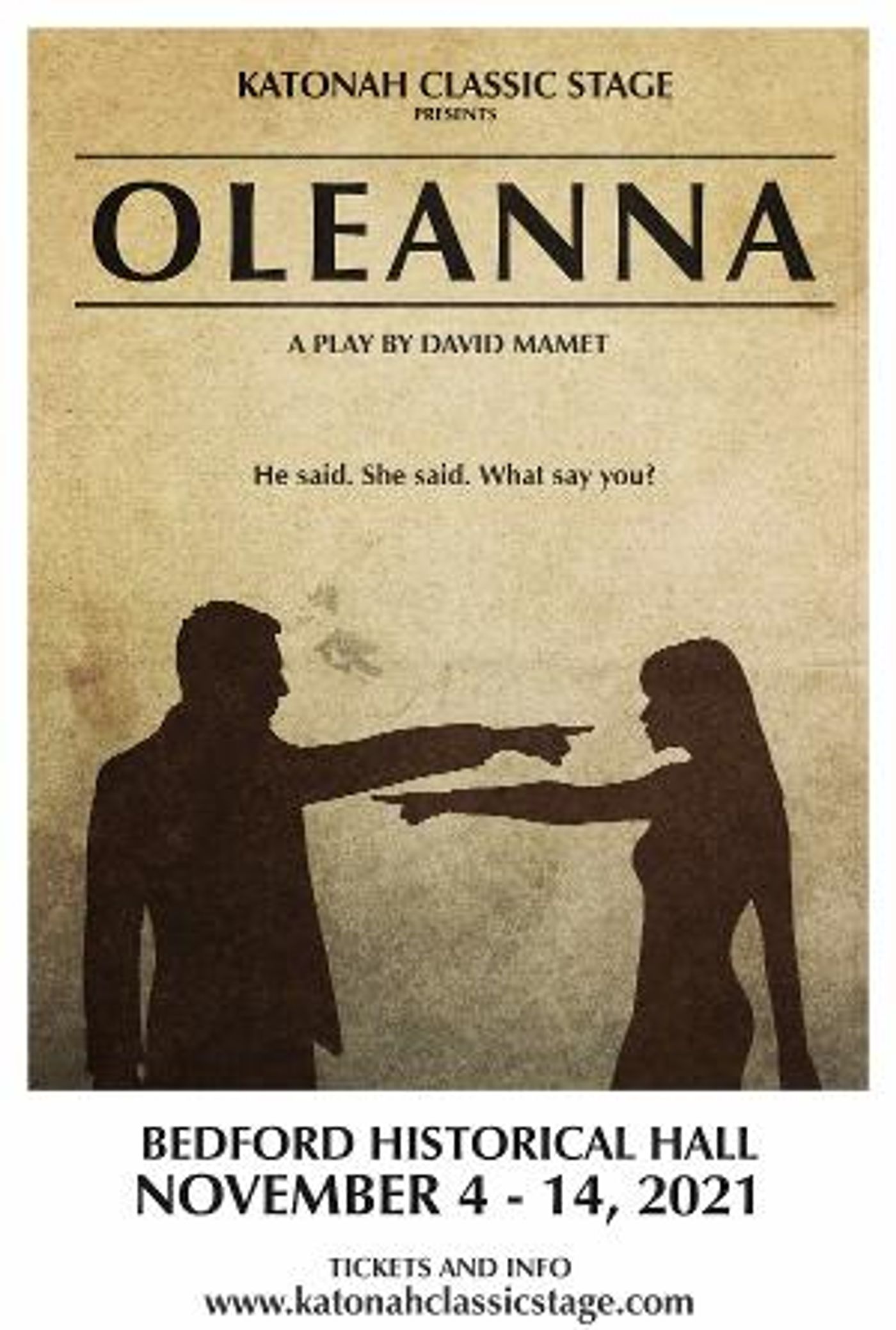 Katonah Classic Stage to Present OLEANNA This Fall  Image