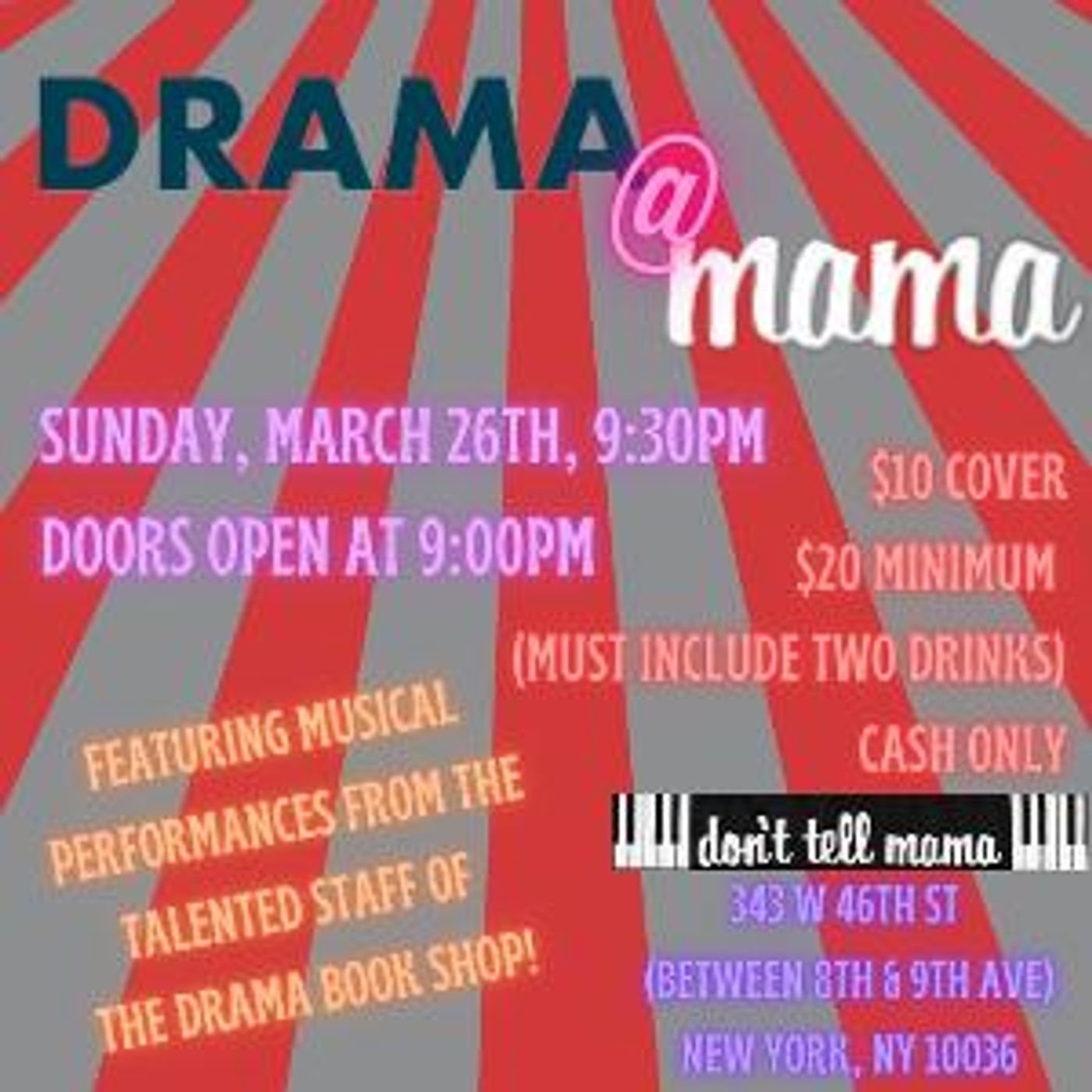 Staff of The Drama Book Shop to Present DRAMA @ MAMA Next Week  Image