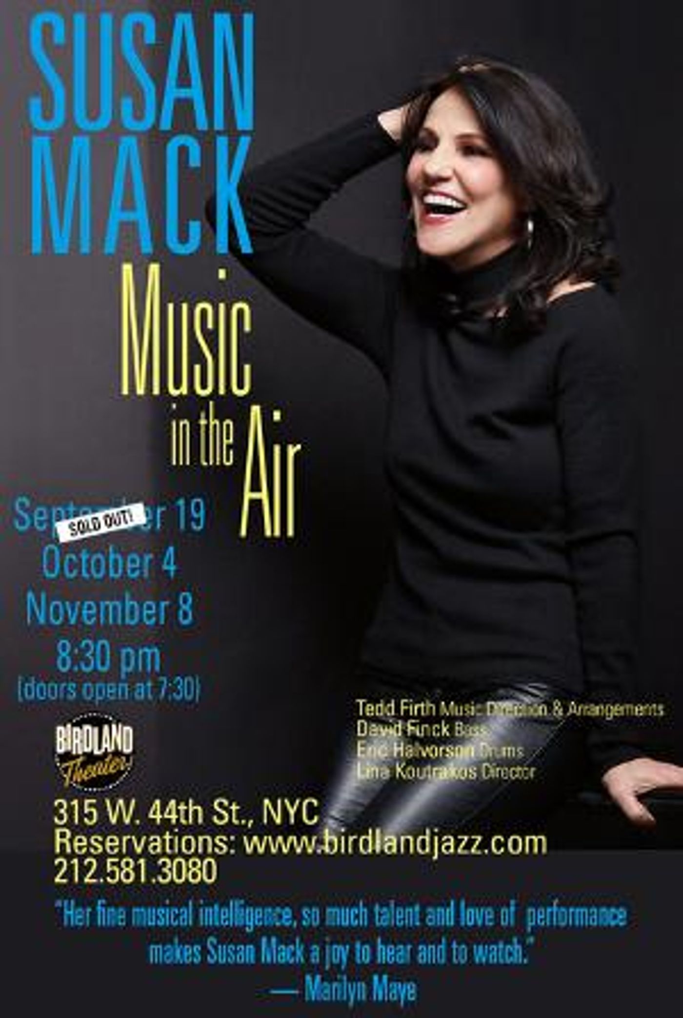 Susan Mack Concludes Birdland Run in November  Image