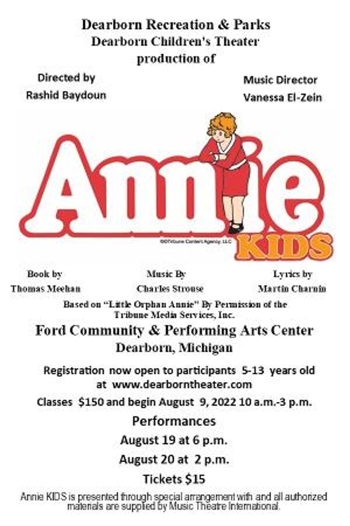 Dearborn Summer Children's Theater to Present ANNIE KIDS  Image