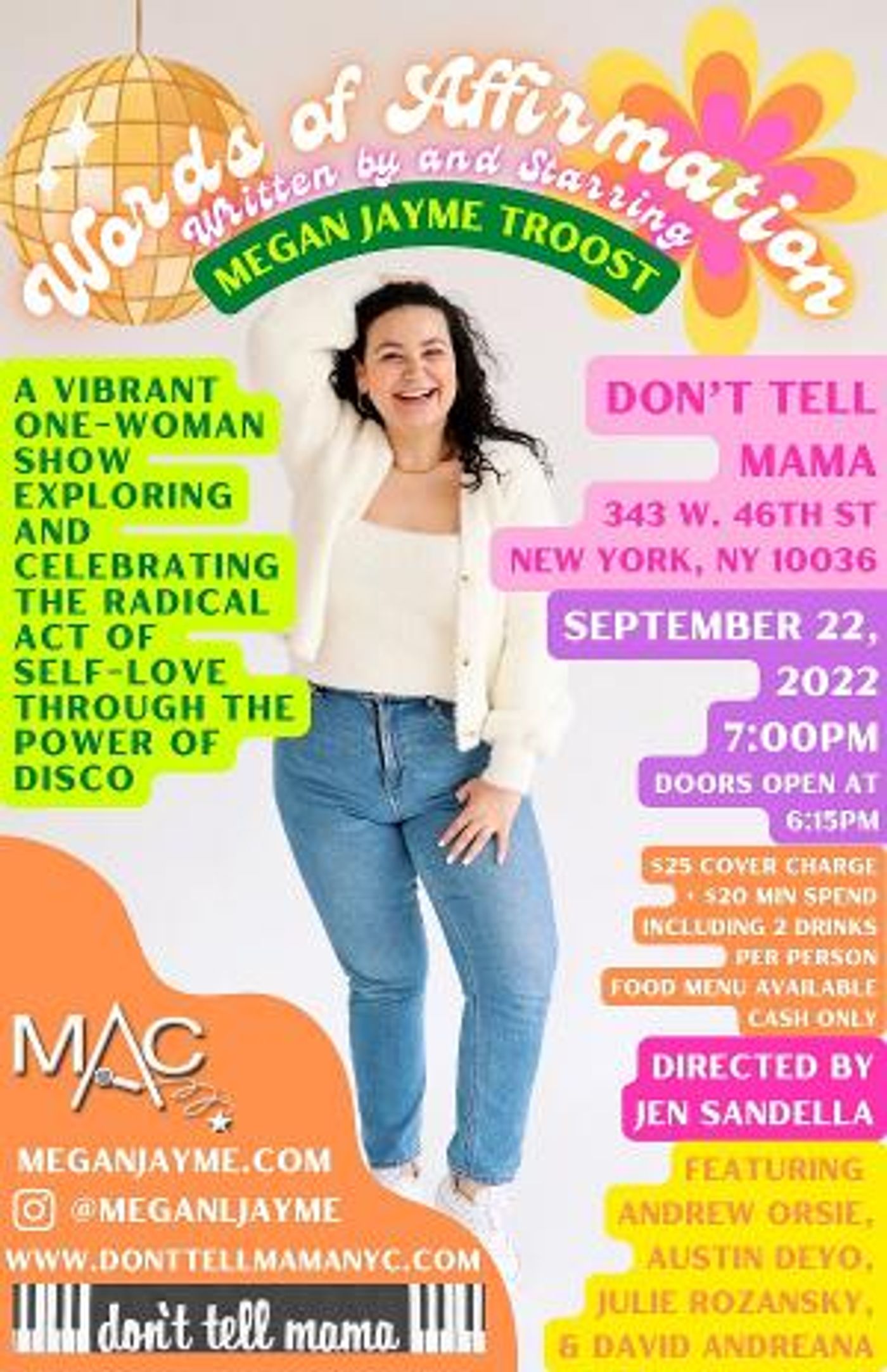 Megan Jayme to Bring WORDS OF AFFIRMATION: A One-Woman Disco Show to Don't Tell Mama This September  Image