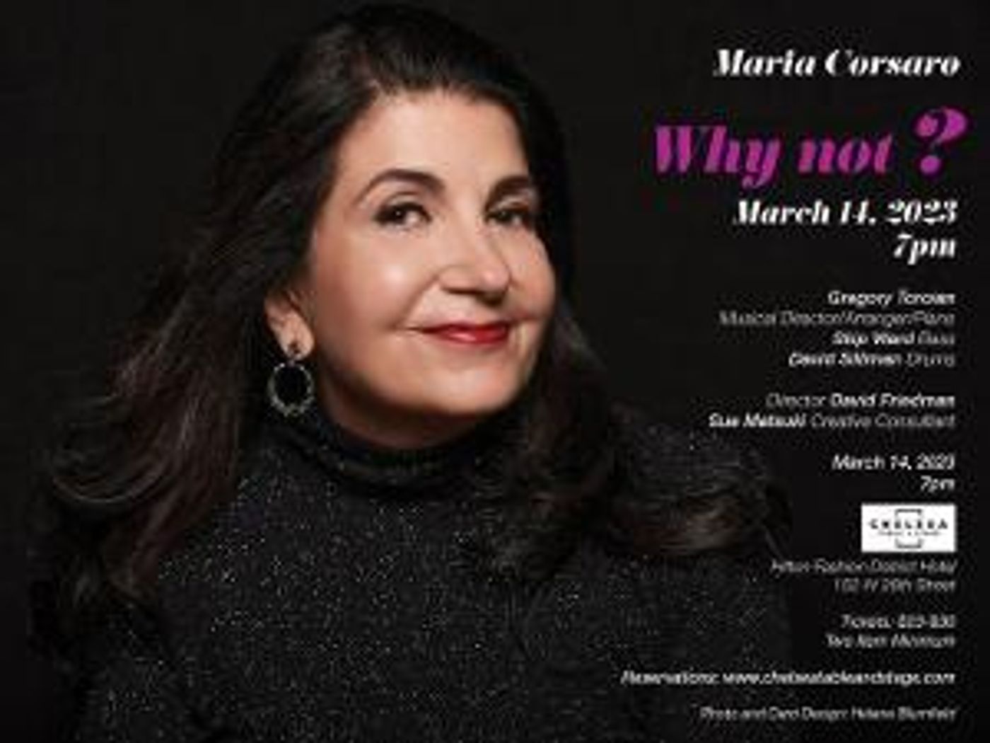 Maria Corsaro to Present WHY NOT? at Chelsea Table + Stage in March  Image