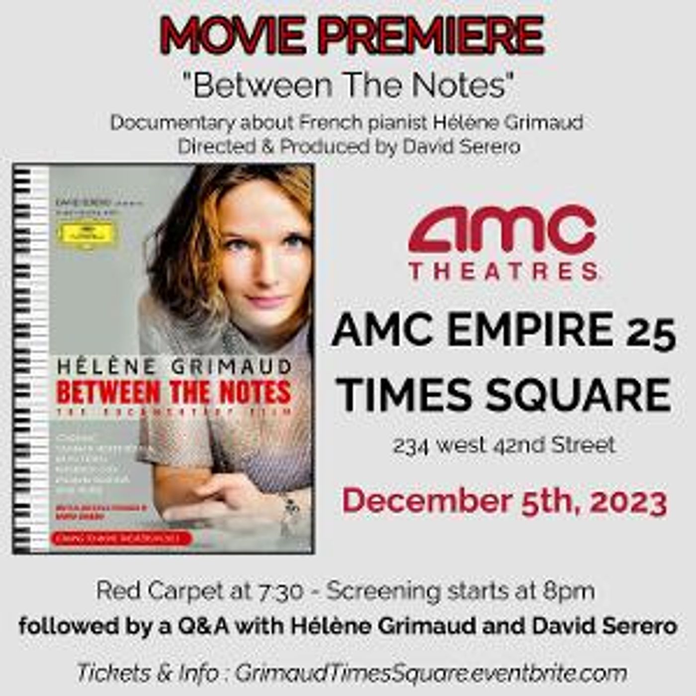Hélène Grimaud BETWEEN THE NOTES Premieres At AMC Empire 25 Times Square On December 5  Image