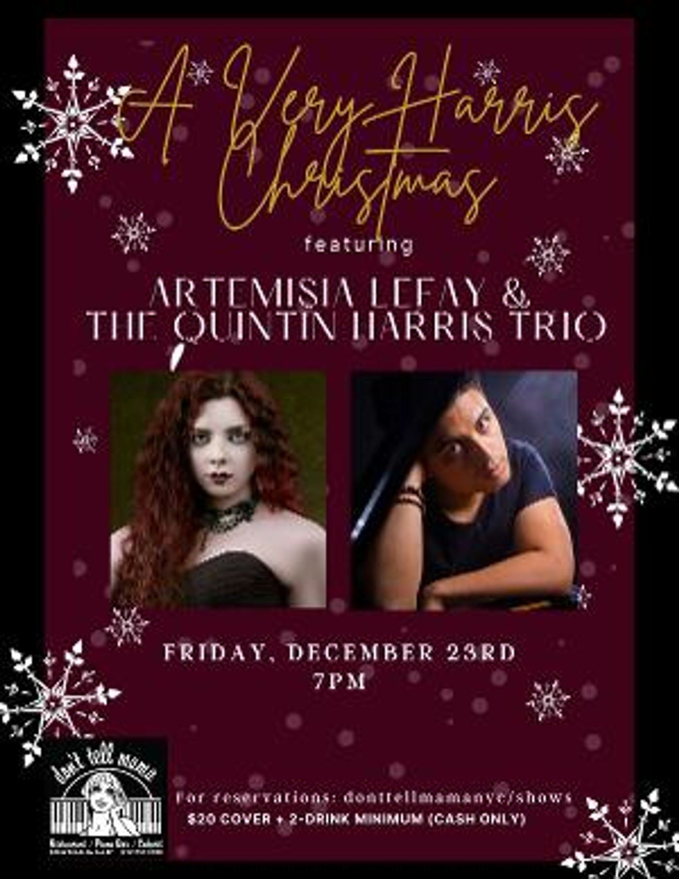 Artemisia LeFay & The Quintin Harris Trio to Present A VERY HARRIS CHRISTMAS at Don't Tell Mama  Image