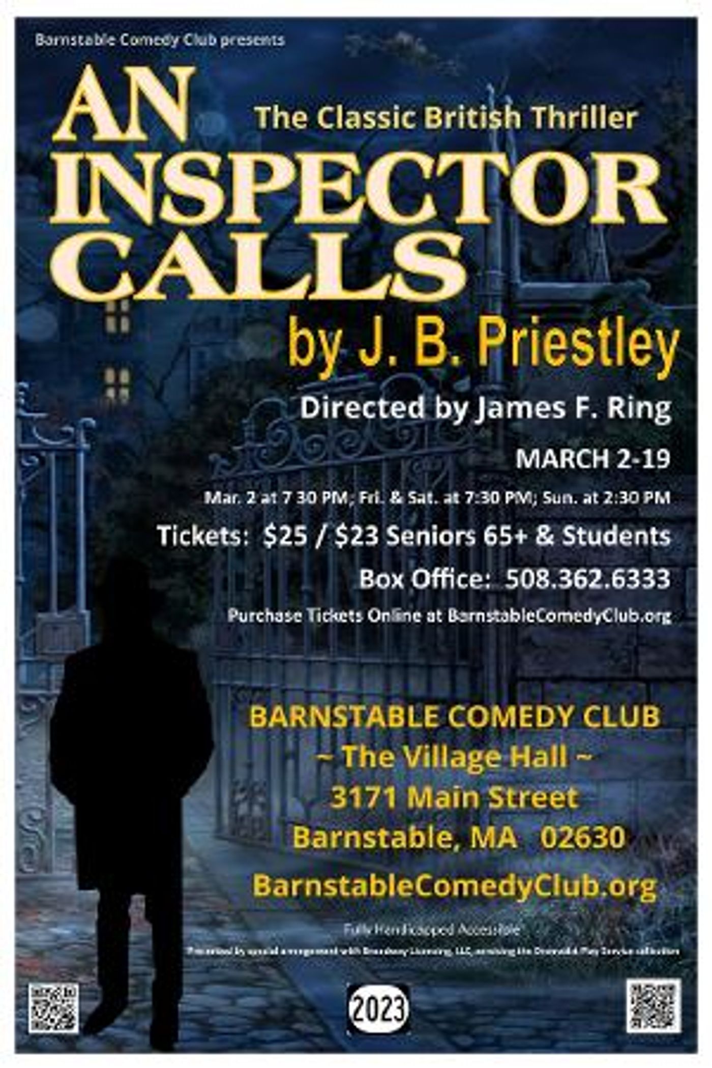 AN INSPECTOR CALLS Comes to The Barnstable Comedy Club  Image