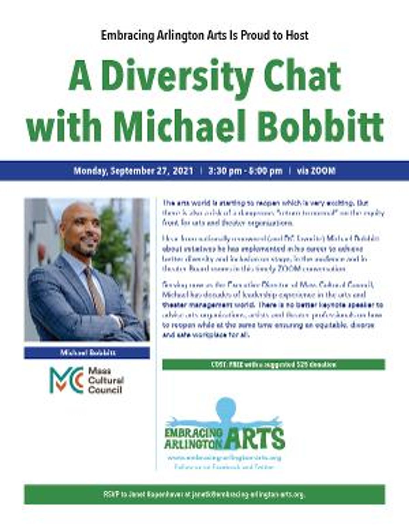 Embracing Arlington Arts to Host Virtual Diversity Chat With Michael Bobbitt  Image