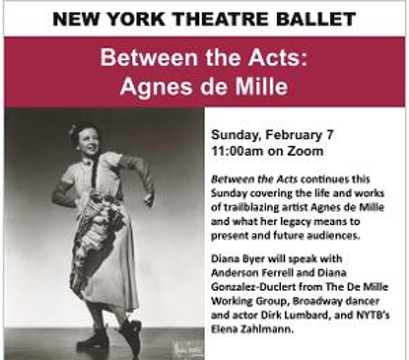 New York Theatre Ballet Presents Between The Acts: Agnes De Mille  Image