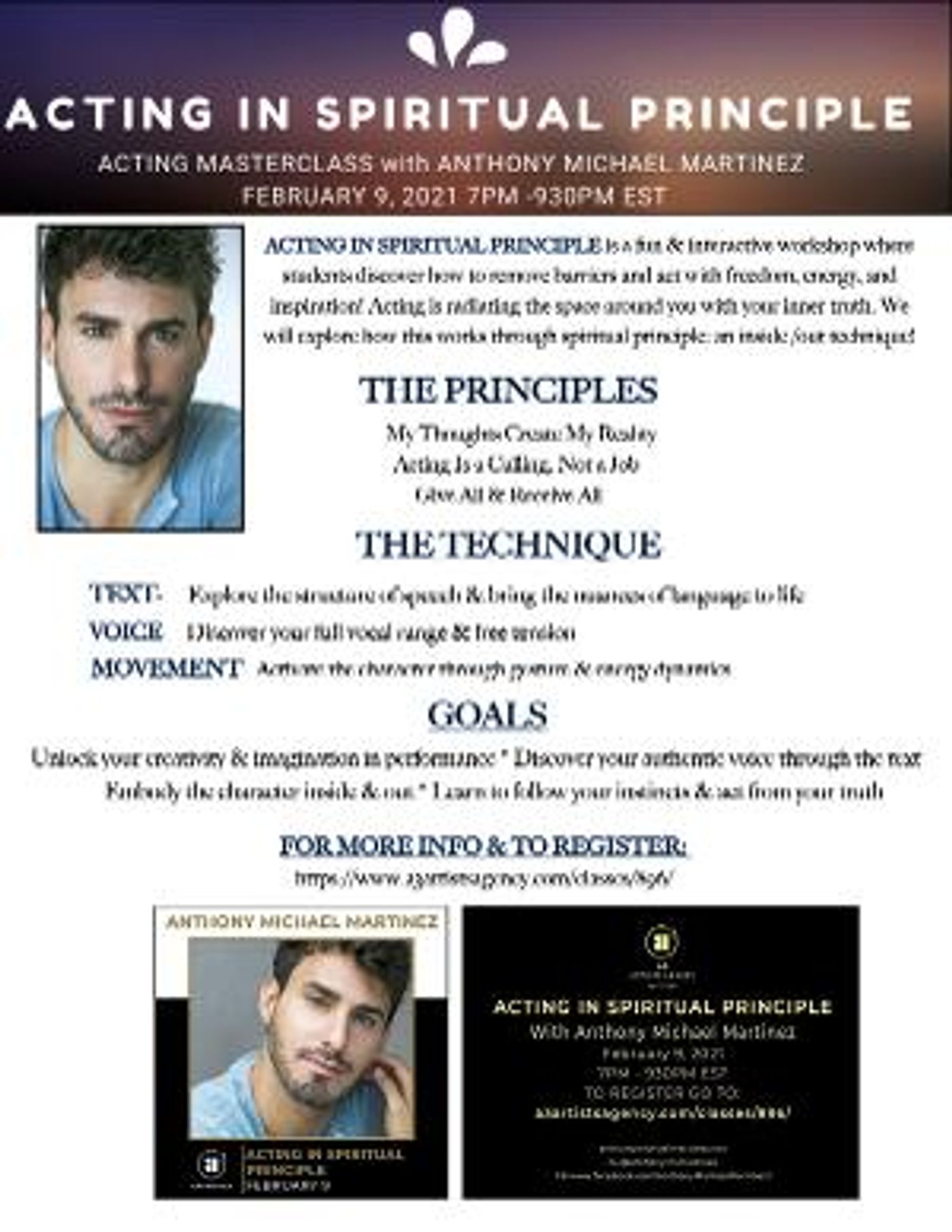 Anthony Michael Martinez to Host Acting In Spiritual Principle Masterclass  Image