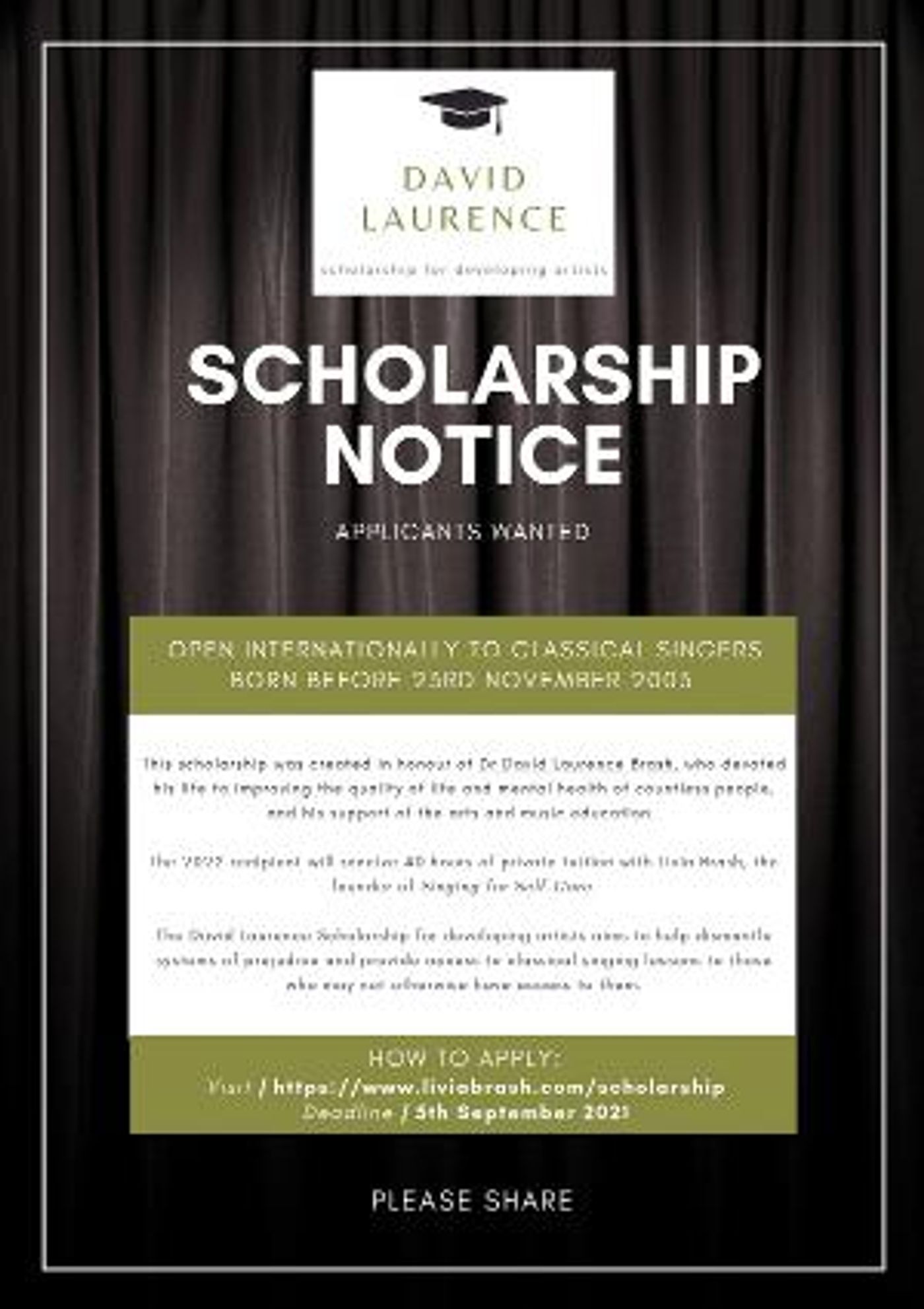 Inaugural David Laurence Scholarship for Developing Artists Announced  Image