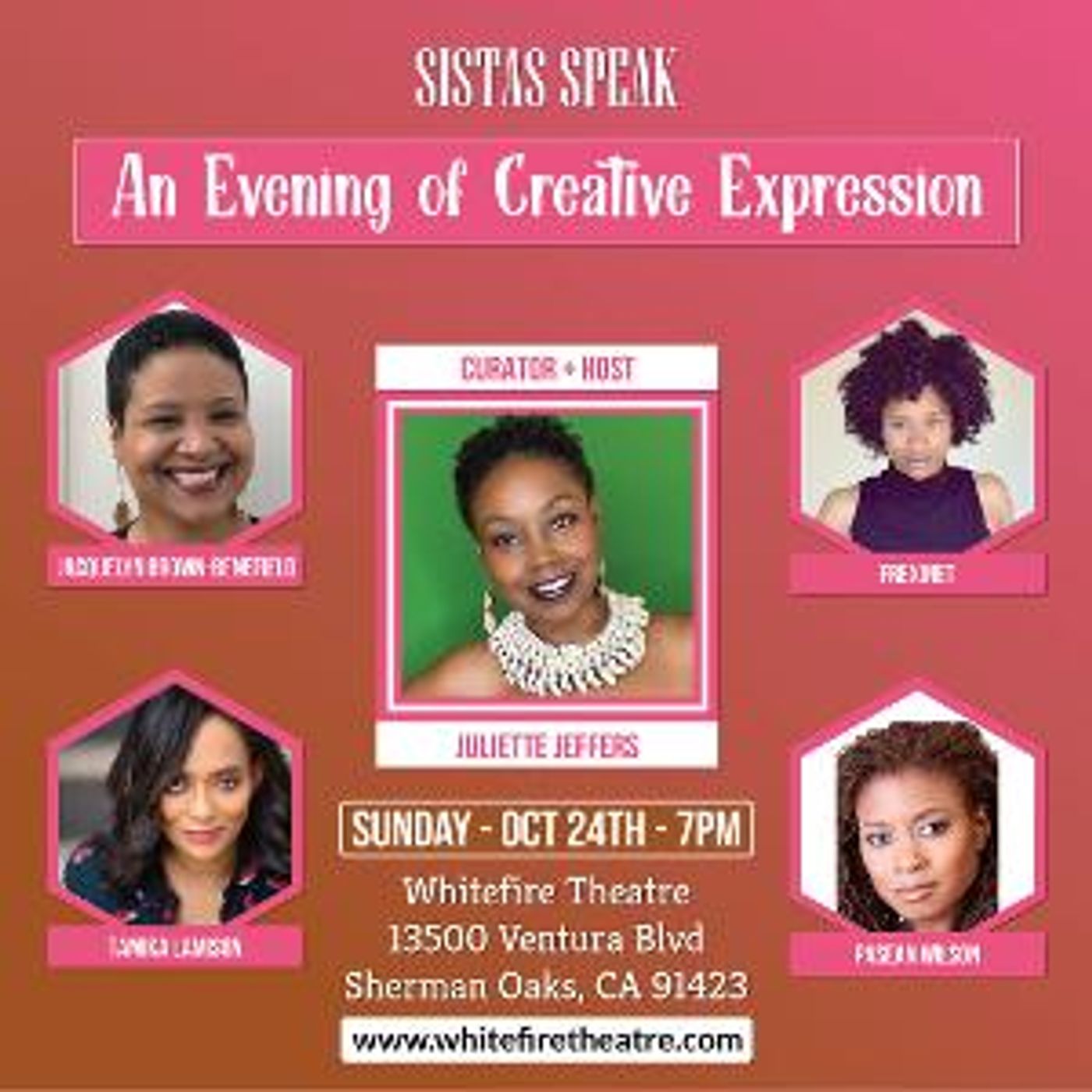 SISTAS SPEAK: AN EVENING OF CREATIVE EXPRESSION to be Presented as Part of Whitefire Theater's Black Voices Solo Theatre Festival  Image