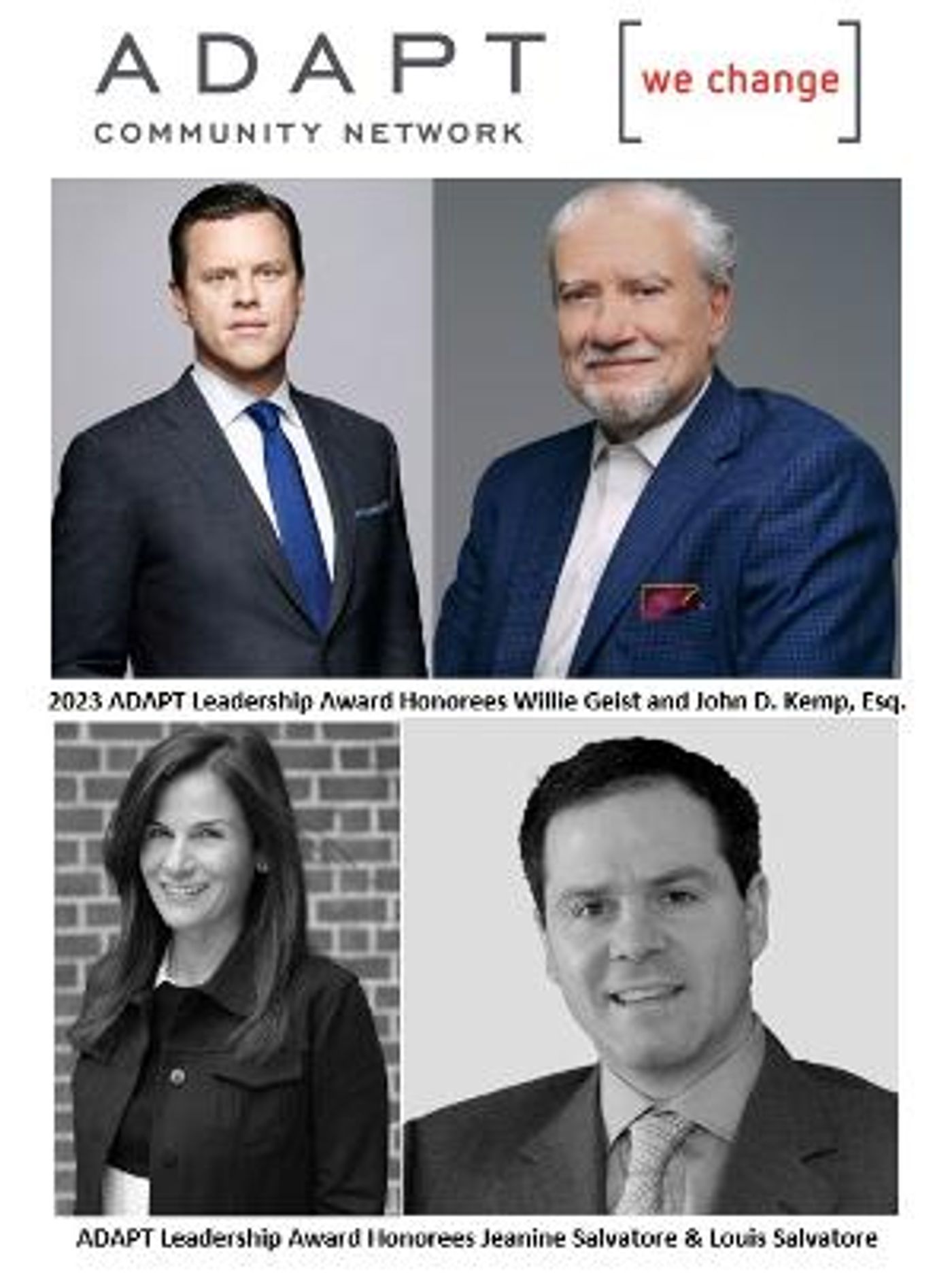 Willie Geist, John D. Kemp, Jeanine Salvatore & Louis Salvatore To Be Honored At The 2023 ADAPT Leadership Awards  Image