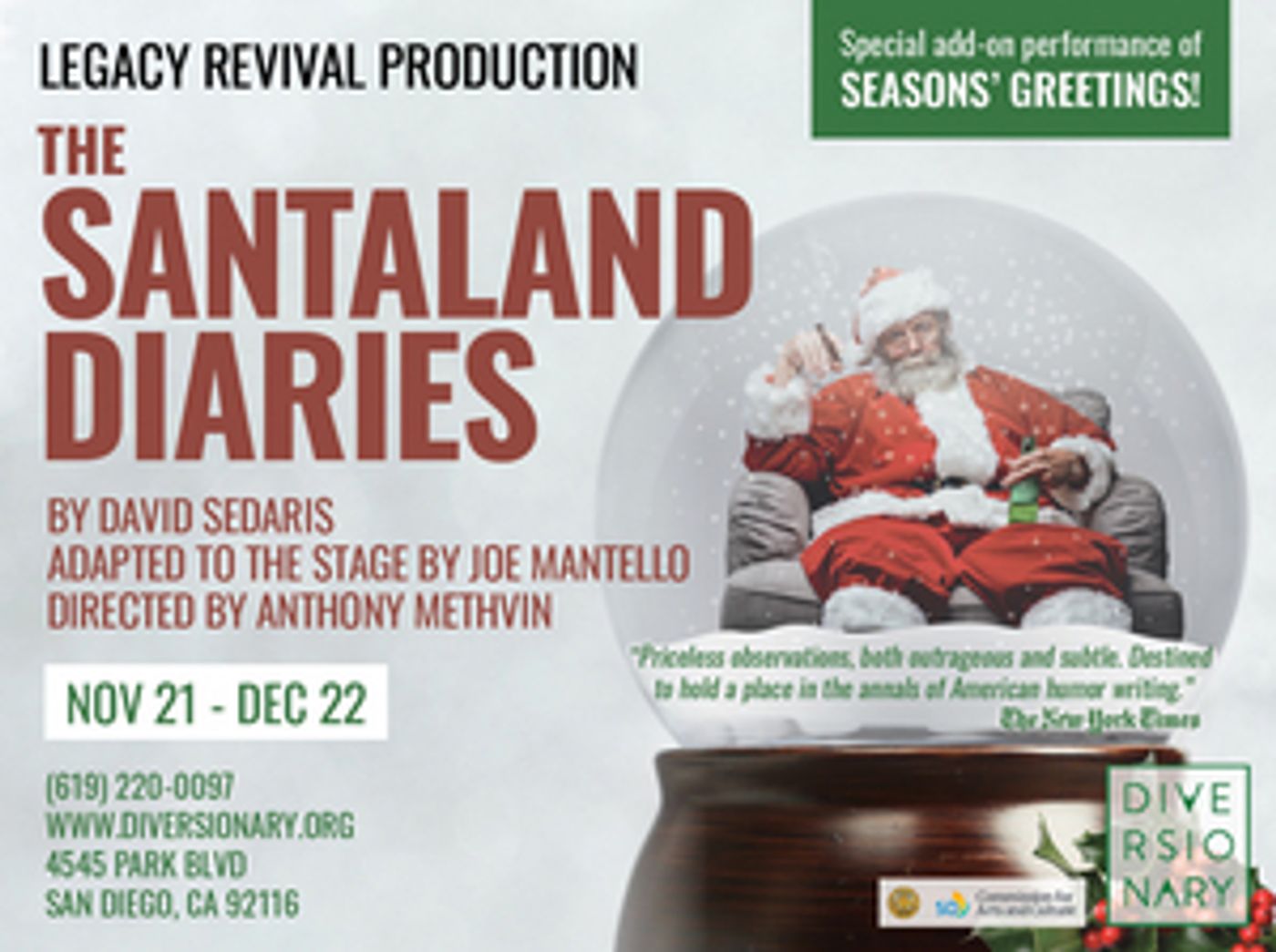 Diversionary Theatre Presents SANTALAND DIARIES this Holiday Season  Image