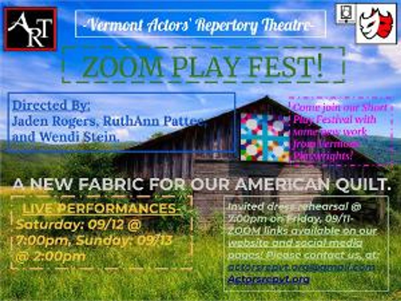 Vermont Actors' Repertory Theatre Presents a ZOOM PLAY FEST!  Image