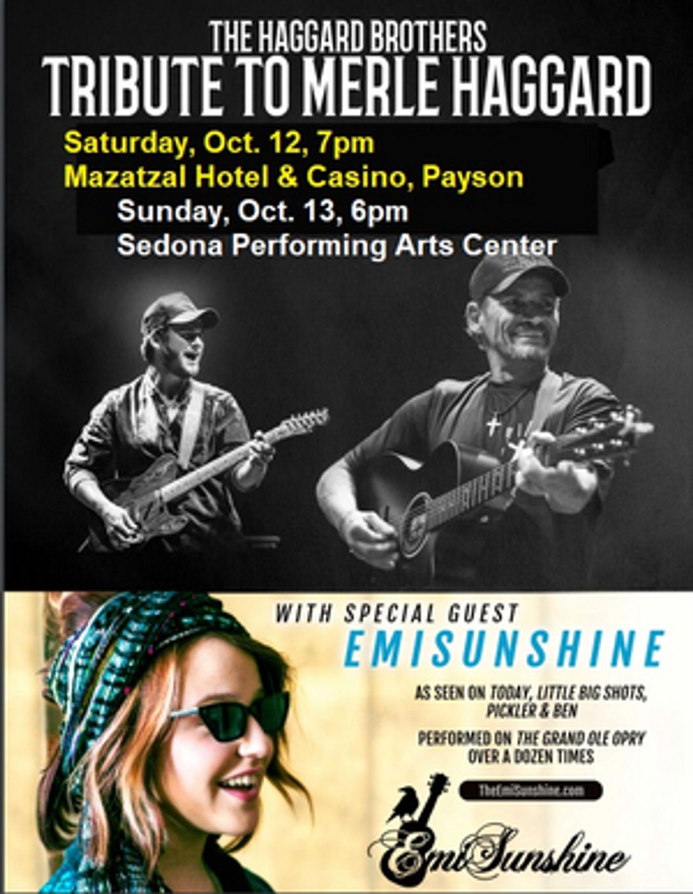 Haggard Brothers Perform In Payson And Sedona October 12-13; EmiSunshine To Open  Image