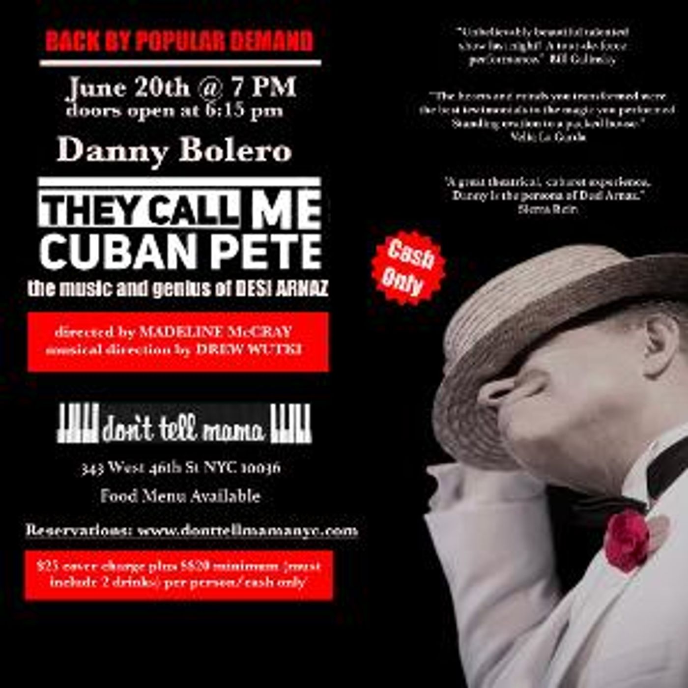 THEY CALL ME CUBAN PETE Returns to Don't Tell Mama By Popular Demand  Image