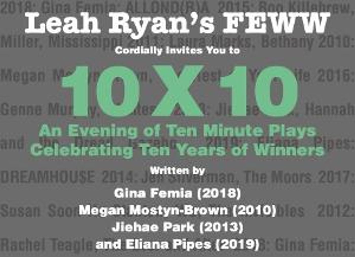 Leah Ryan's FEWW Celebrates Ten Years Of The Leah Ryan Prize At Cherry Lane Theatre  Image