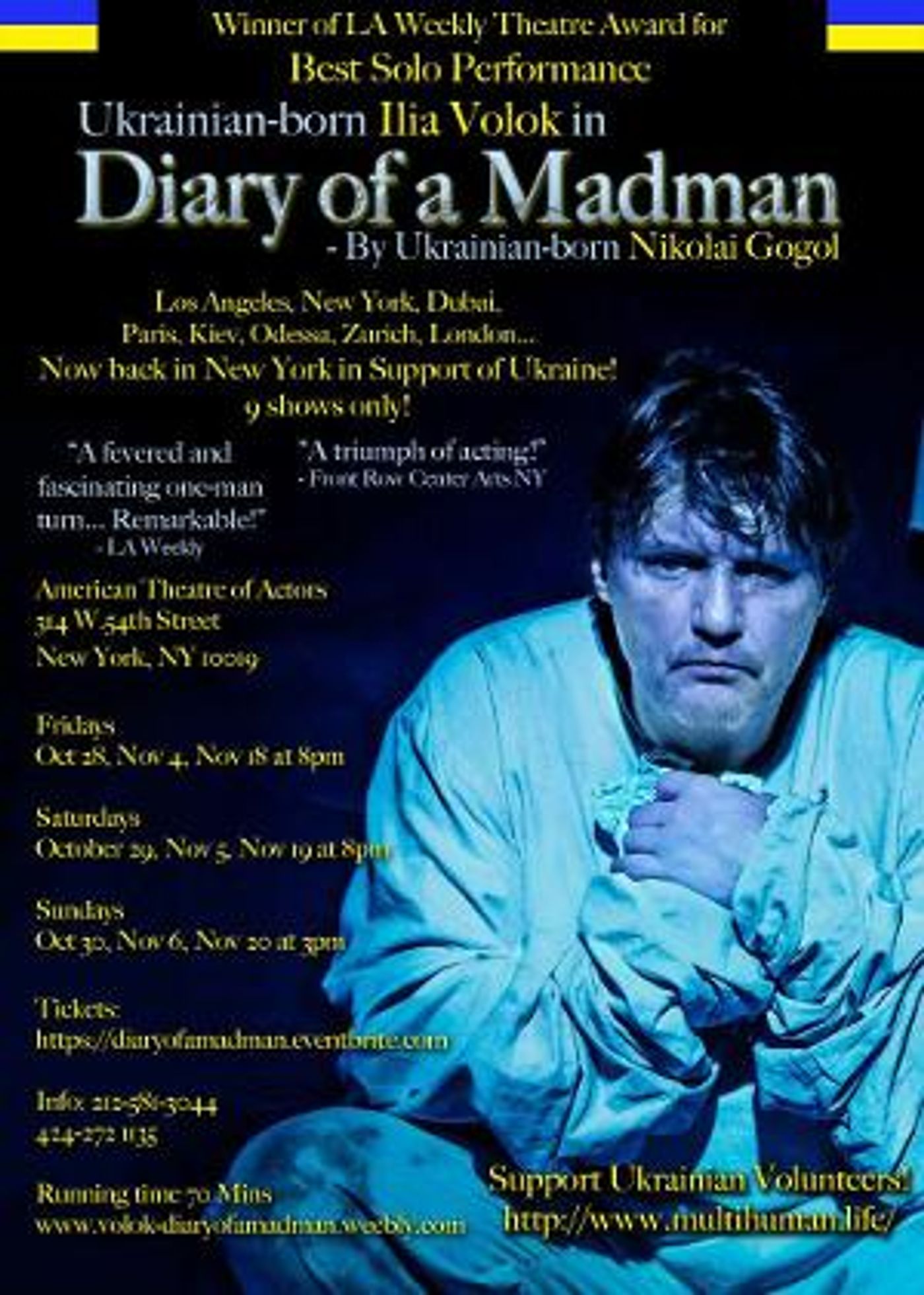 Ilia Volok's Returns To NYC With DIARY OF A MADMAN To Raise Funds For Ukraine Aid  Image