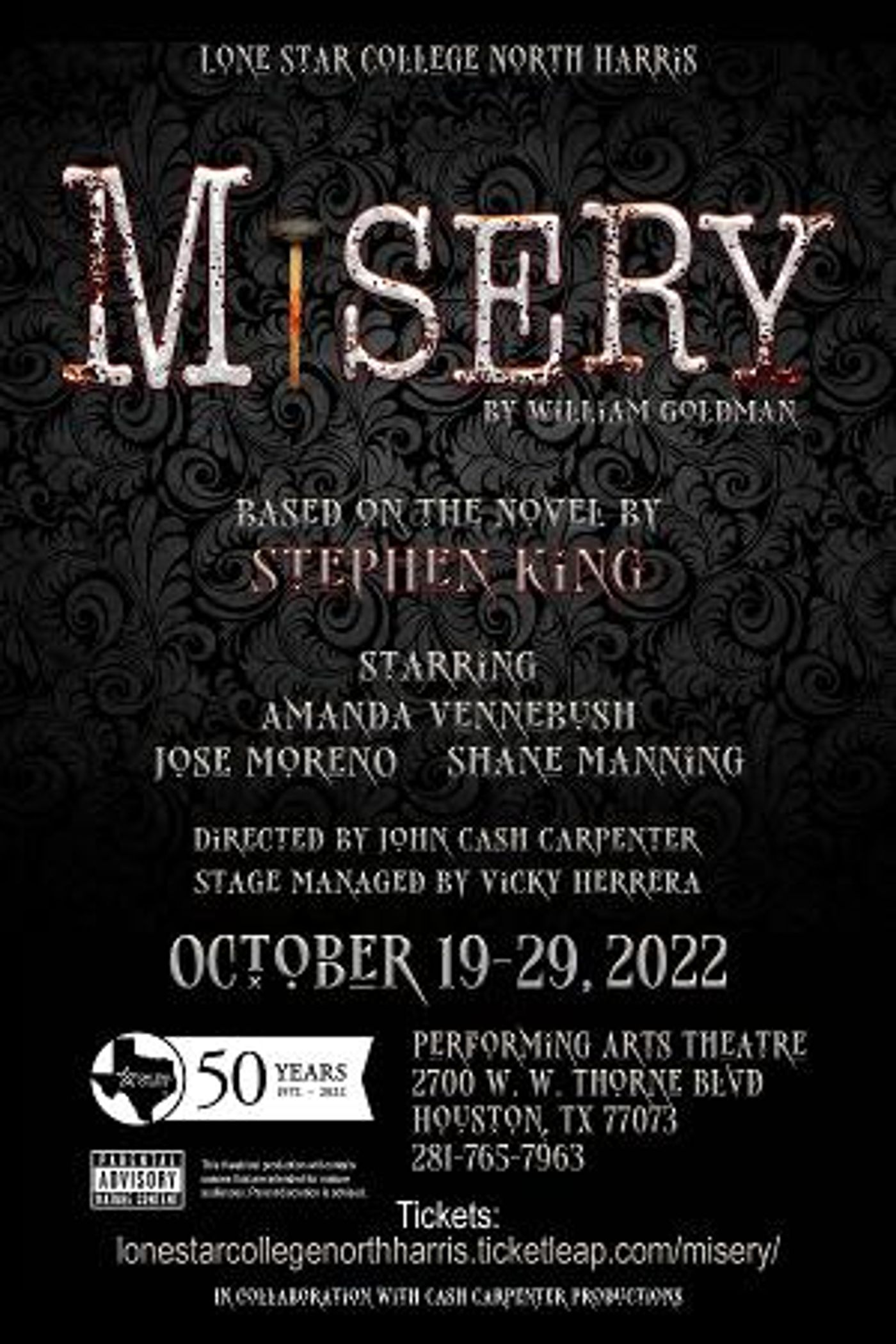 Lone Star College North Harris & Cash Carpenter Productions to Present MISERY Based on the Novel by Stephen King  Image