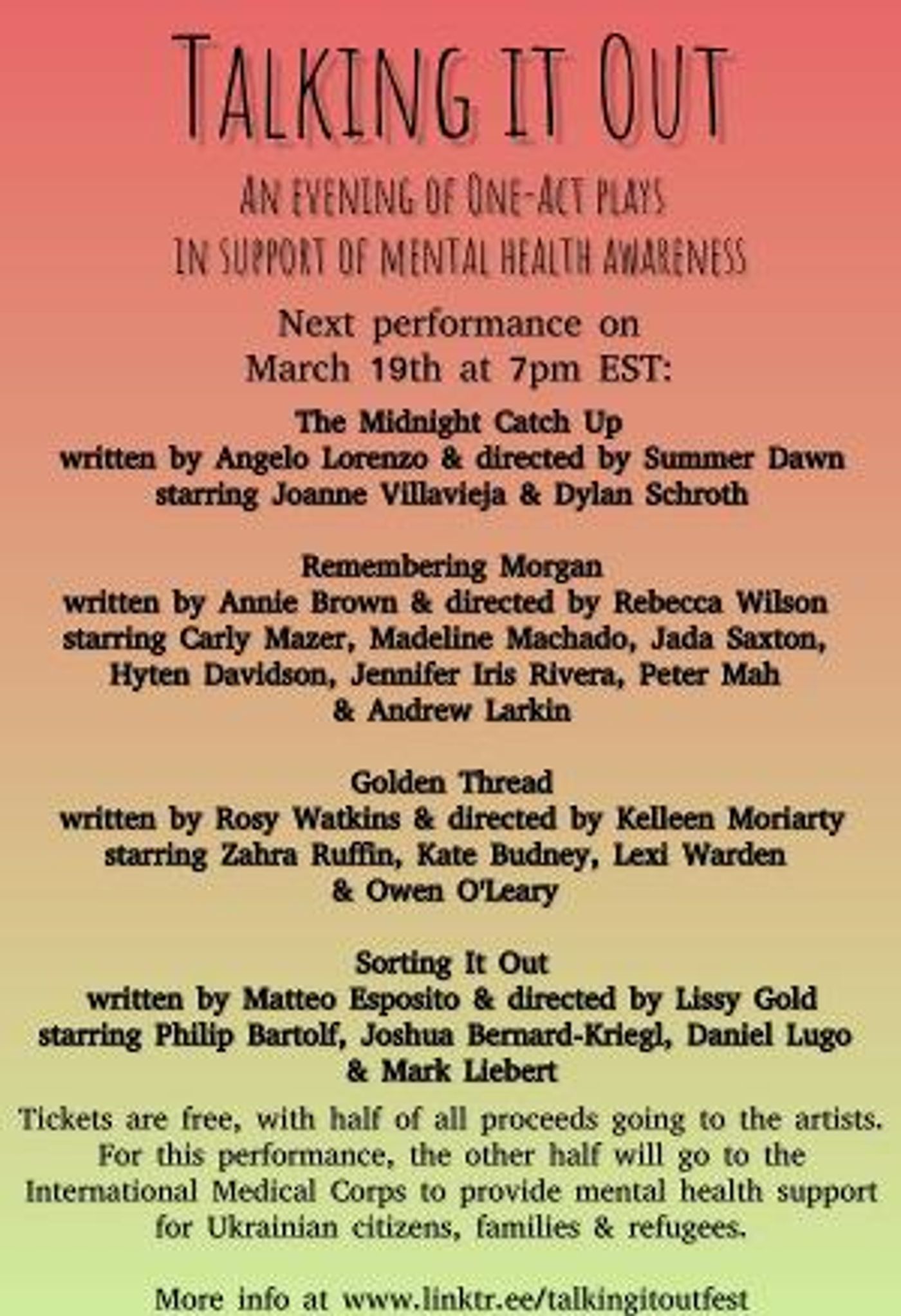 Talking It Out Virtual Arts Festival Returns This Month With Four One-Act Plays  Image