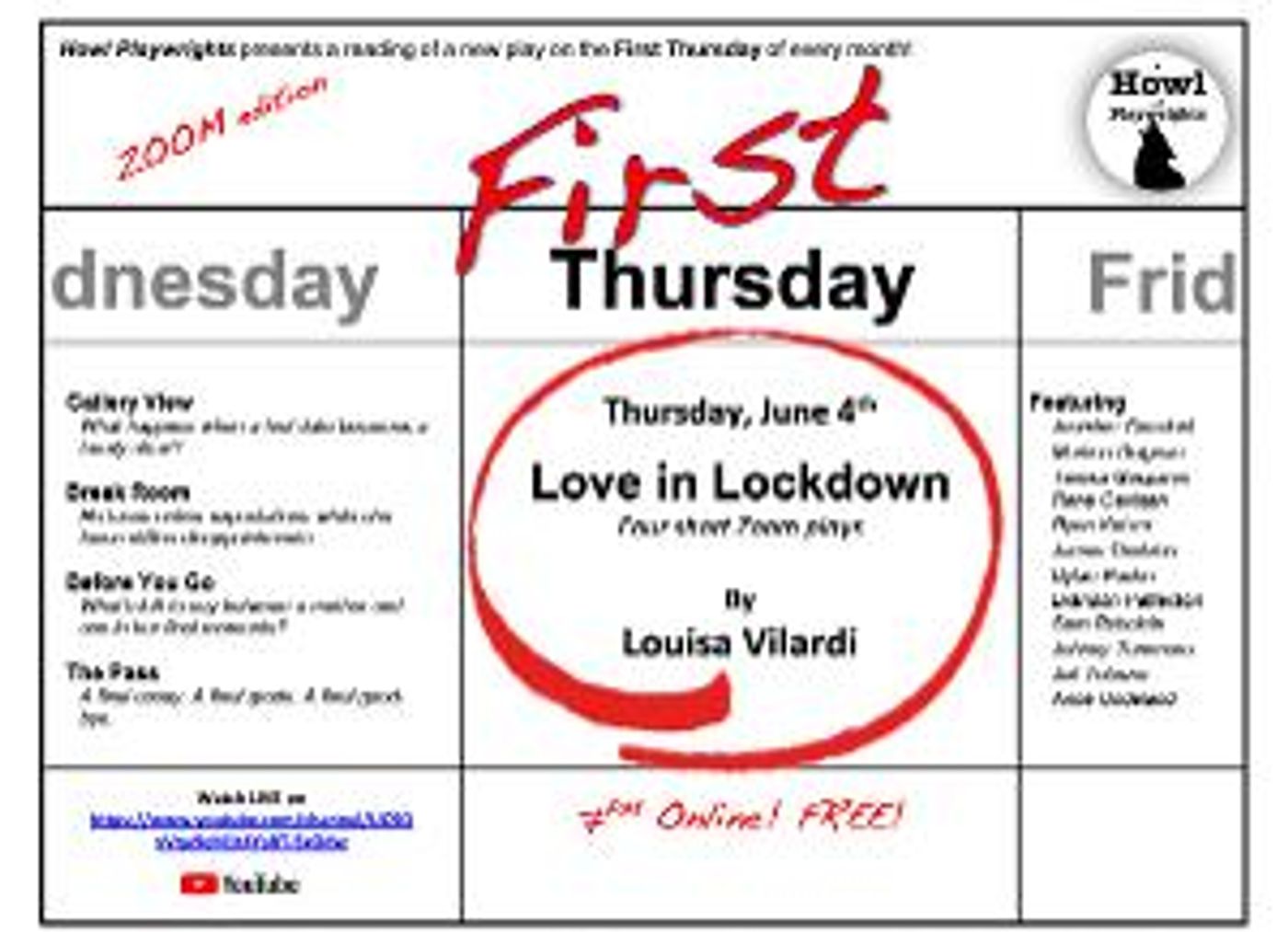 Howl Playwrights To Showcase Louisa Vilardi's Zoom Plays: LOVE IN LOCKDOWN  Image