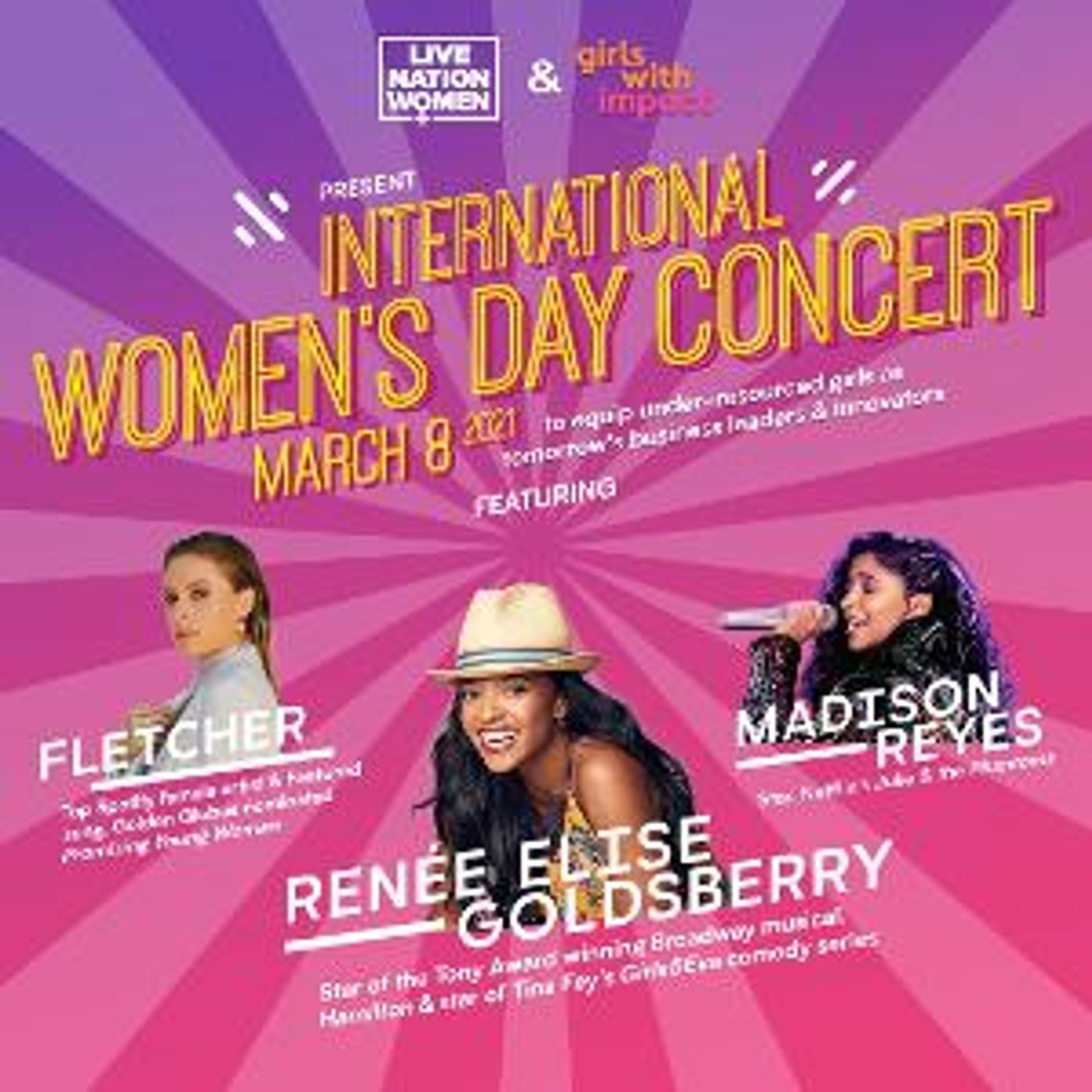 Renée Elise Goldsberry, FLETCHER and Madison Reyes to Take Part in International Women's Day Benefit Concert  Image
