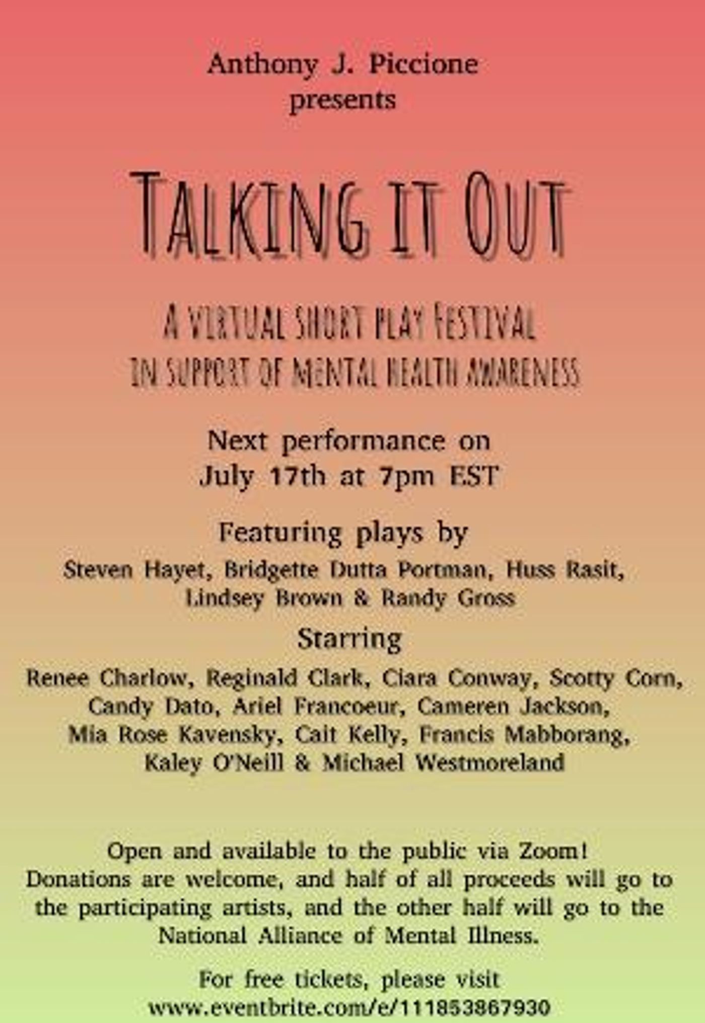 Third Performance Of The 2020-2021 Season Of The TALKING IT OUT Festival To Stream In July  Image