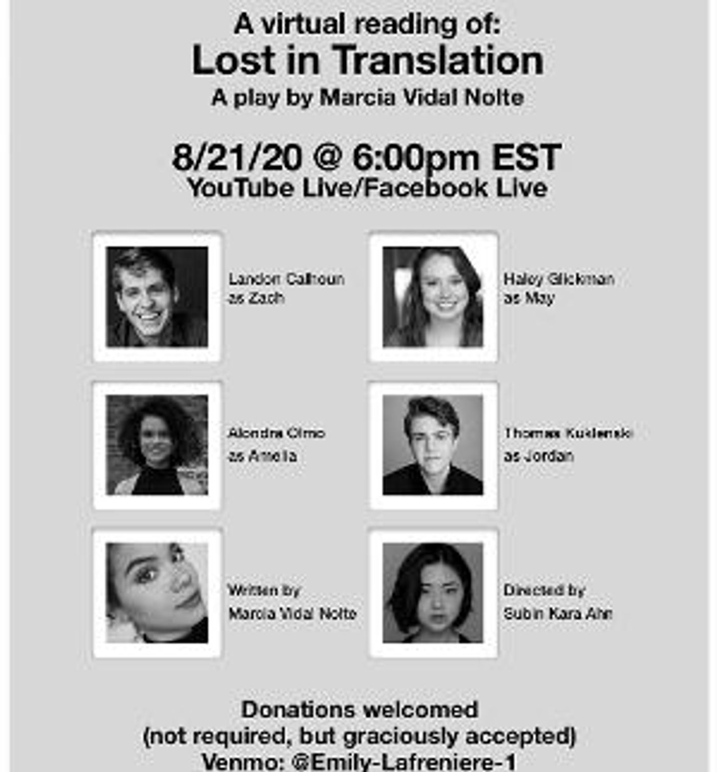 Virtual Reading of LOST IN TRANSLATION By Marcia Vidal Nolte Announced August 21  Image